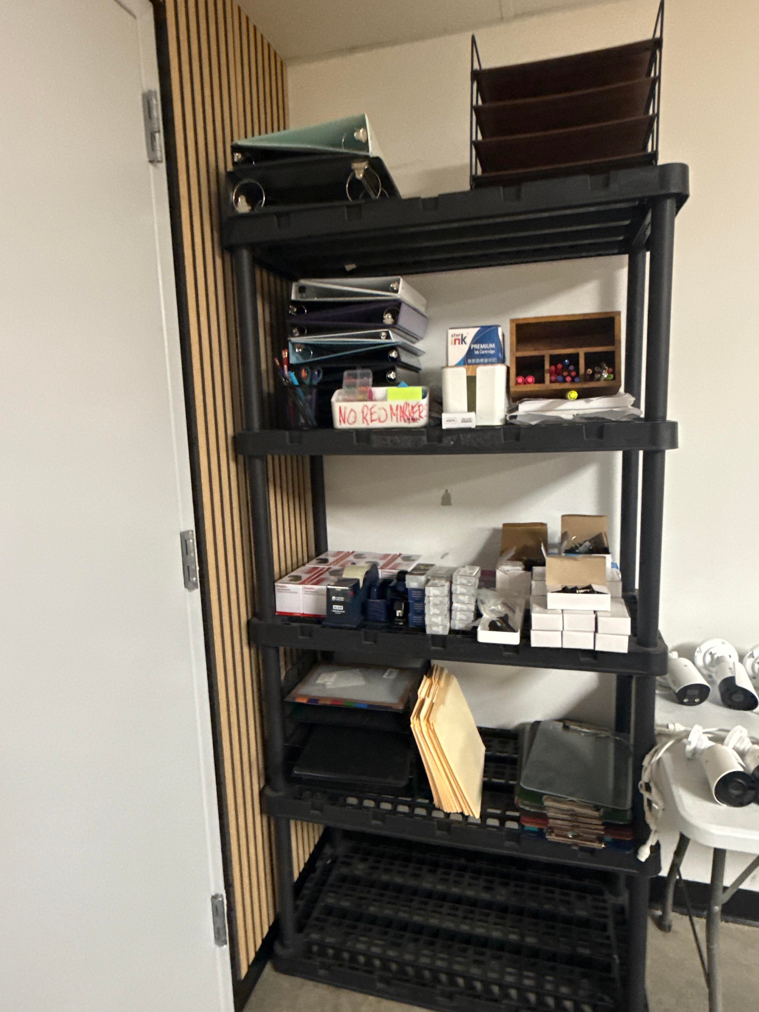 5 Tier Storage Shelf with Office Supplies Binders Folders and Accessories