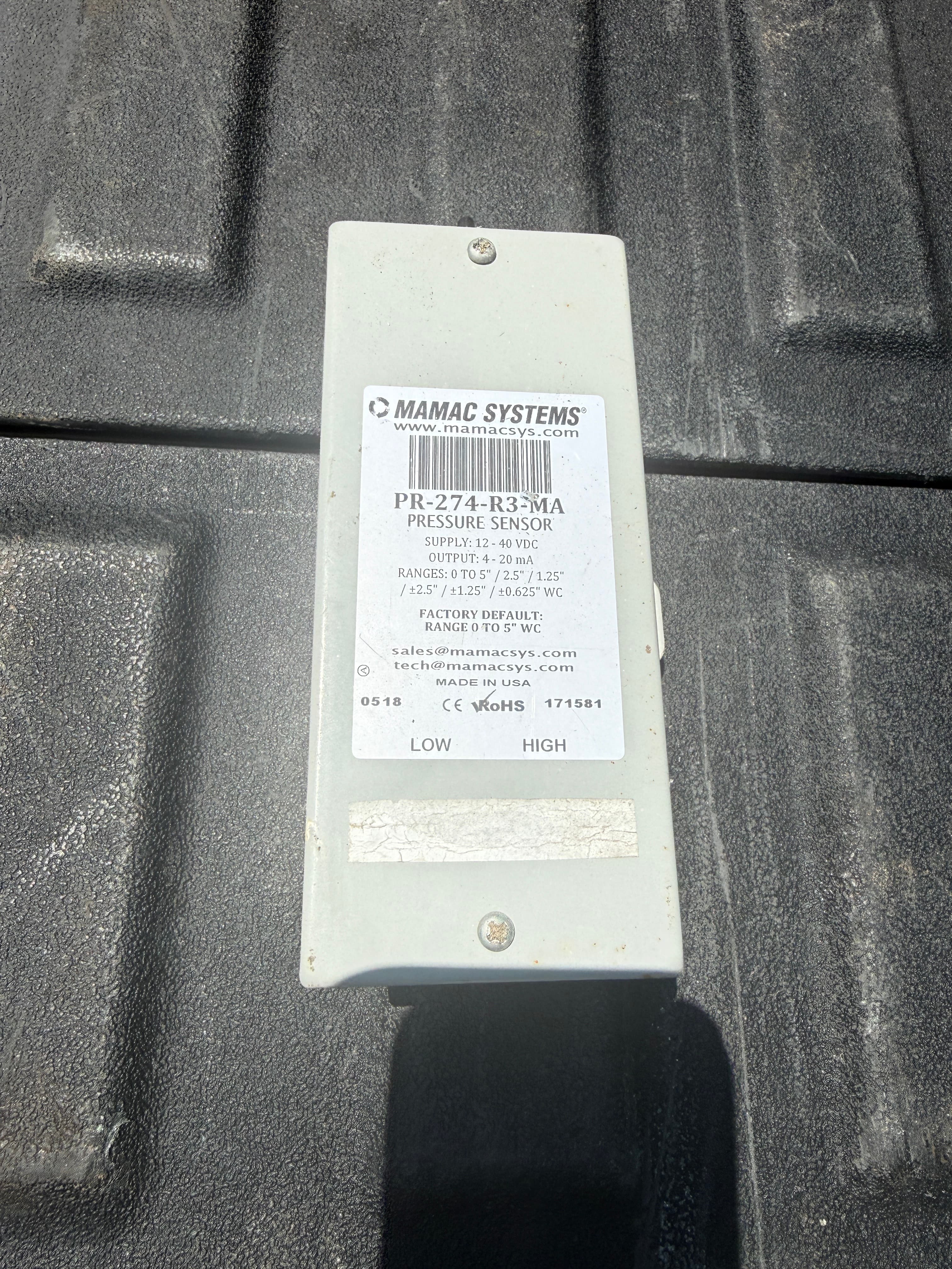 MAMAC Systems PR-274-R3-MA Differential Pressure Sensor / Transmitter (4-20mA)