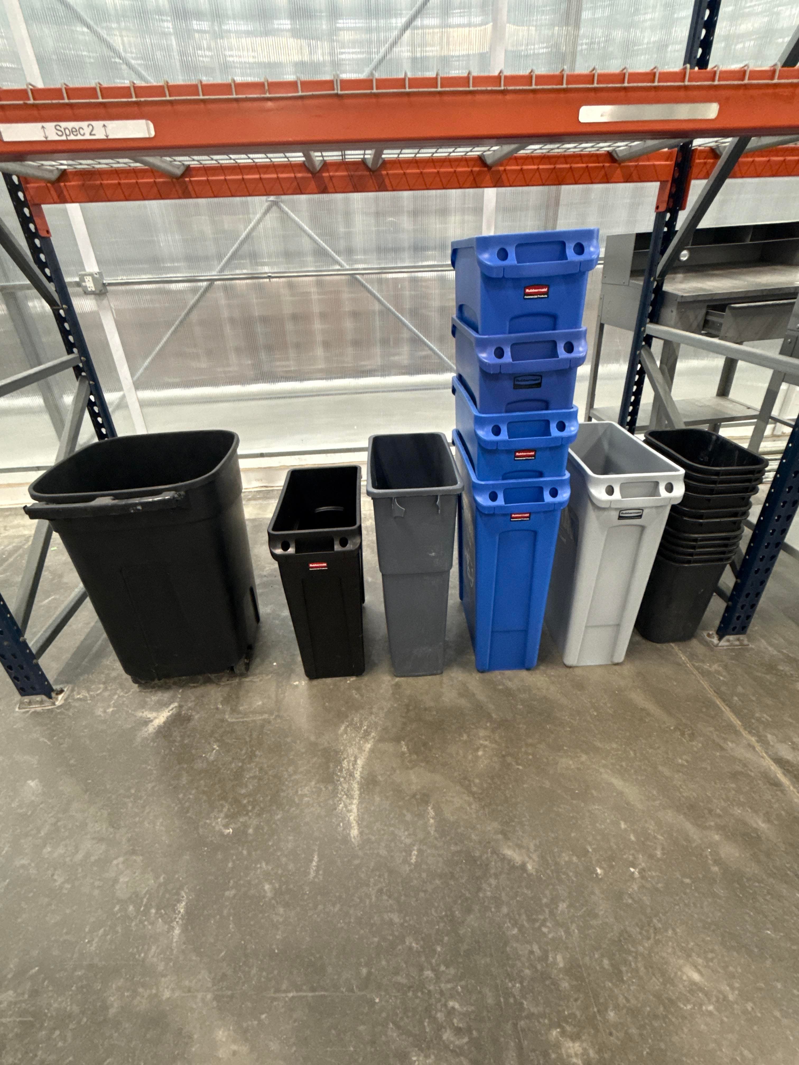 Assorted Commercial Trash Bins and Recycling Containers