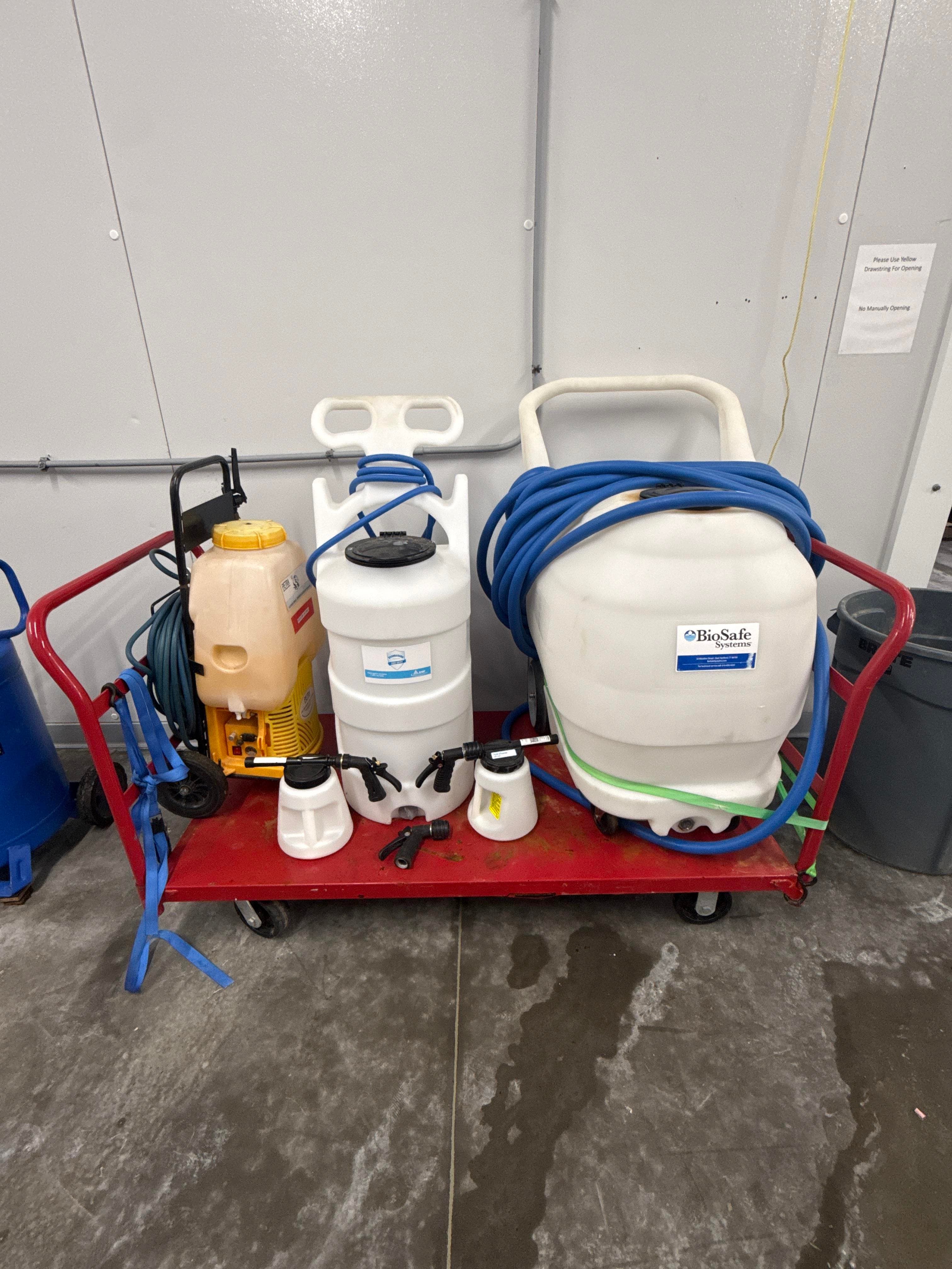 BioSafe Sanitizing Foamers and Sprayer Systems on Rolling Cart Lot