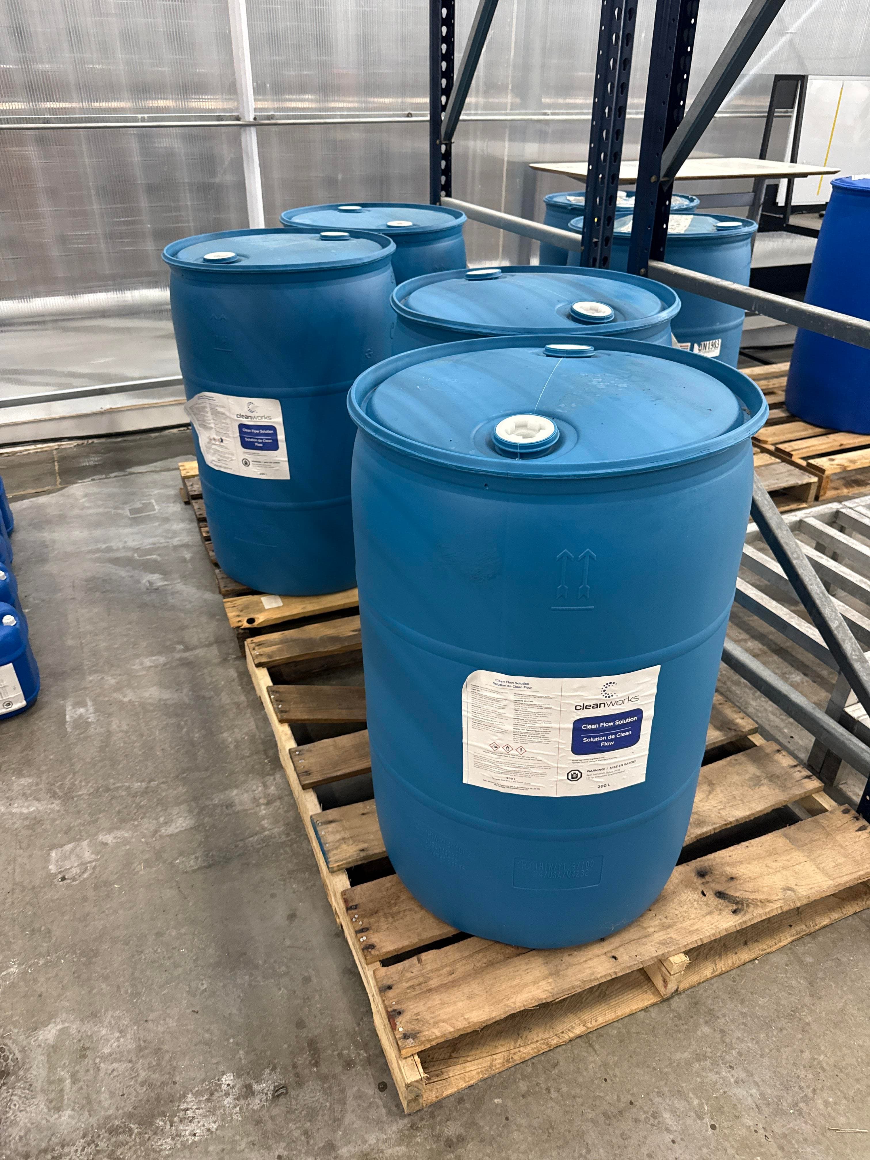 Bulk Industrial Sanitizer – (6) 55-Gallon Drums of Cleanworks Clean Flow Solution