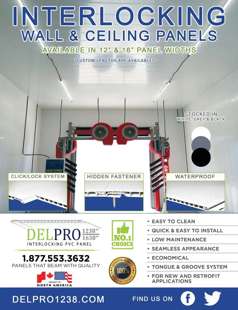 (90) DelPro 1638 Interlocking PVC Wall & Ceiling Panels, 16" x 3/8" x 24' - Full Pallet, 2,880 sq ft, NEW | Hickory, NC