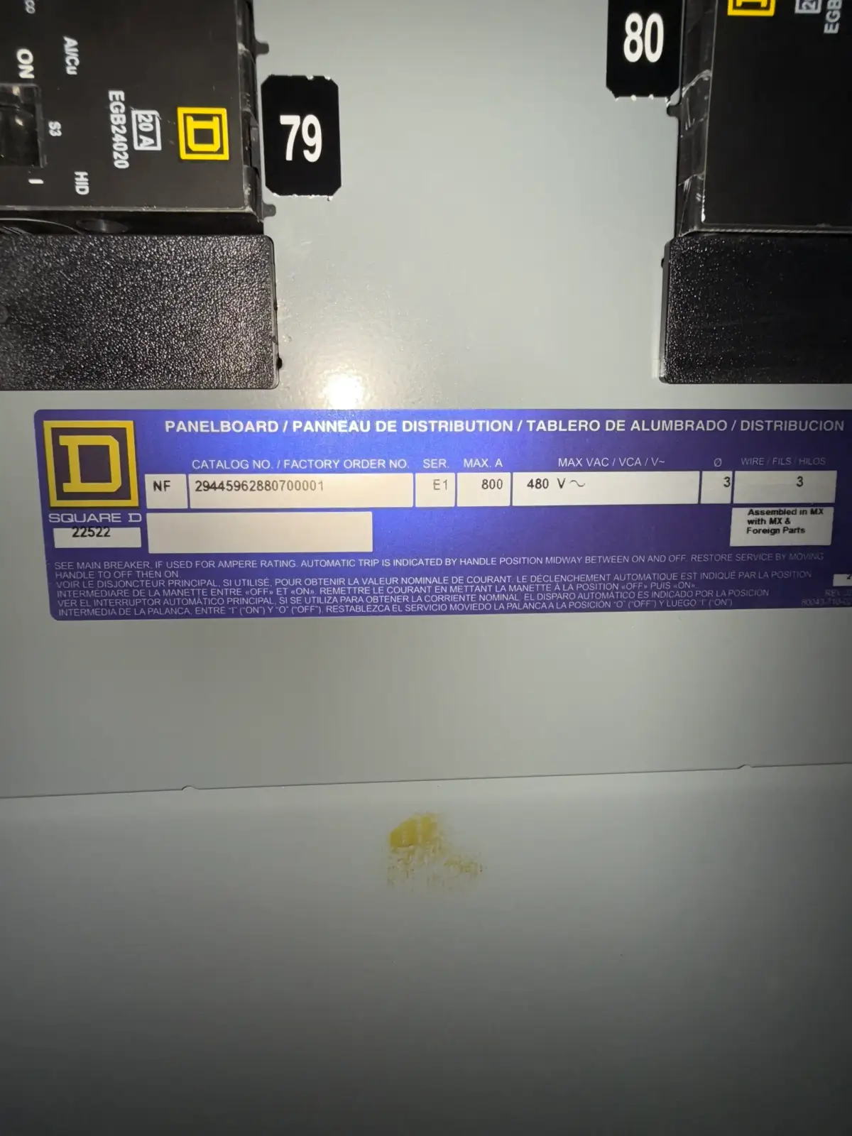 SB7065: Square D Panelboard 480V 800A
