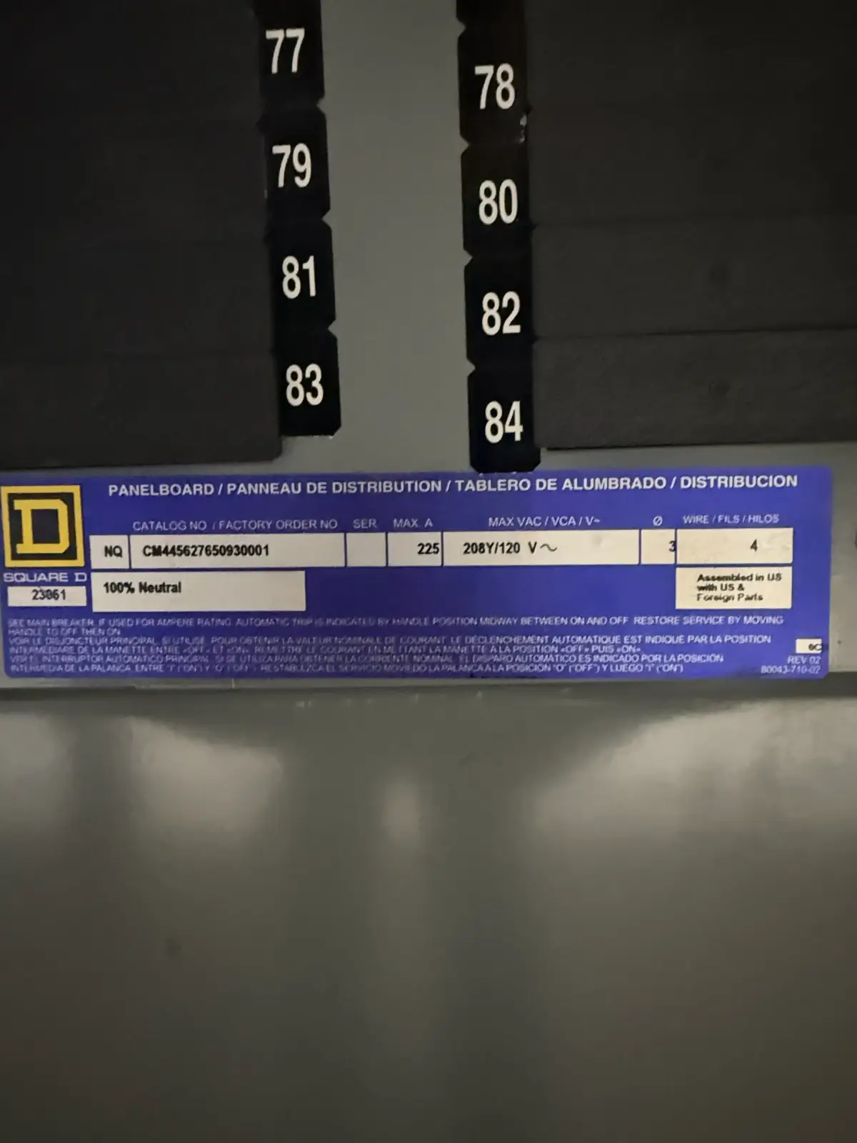 SB7037: Square D Electrical Distribution Panelboard LDP-3-2