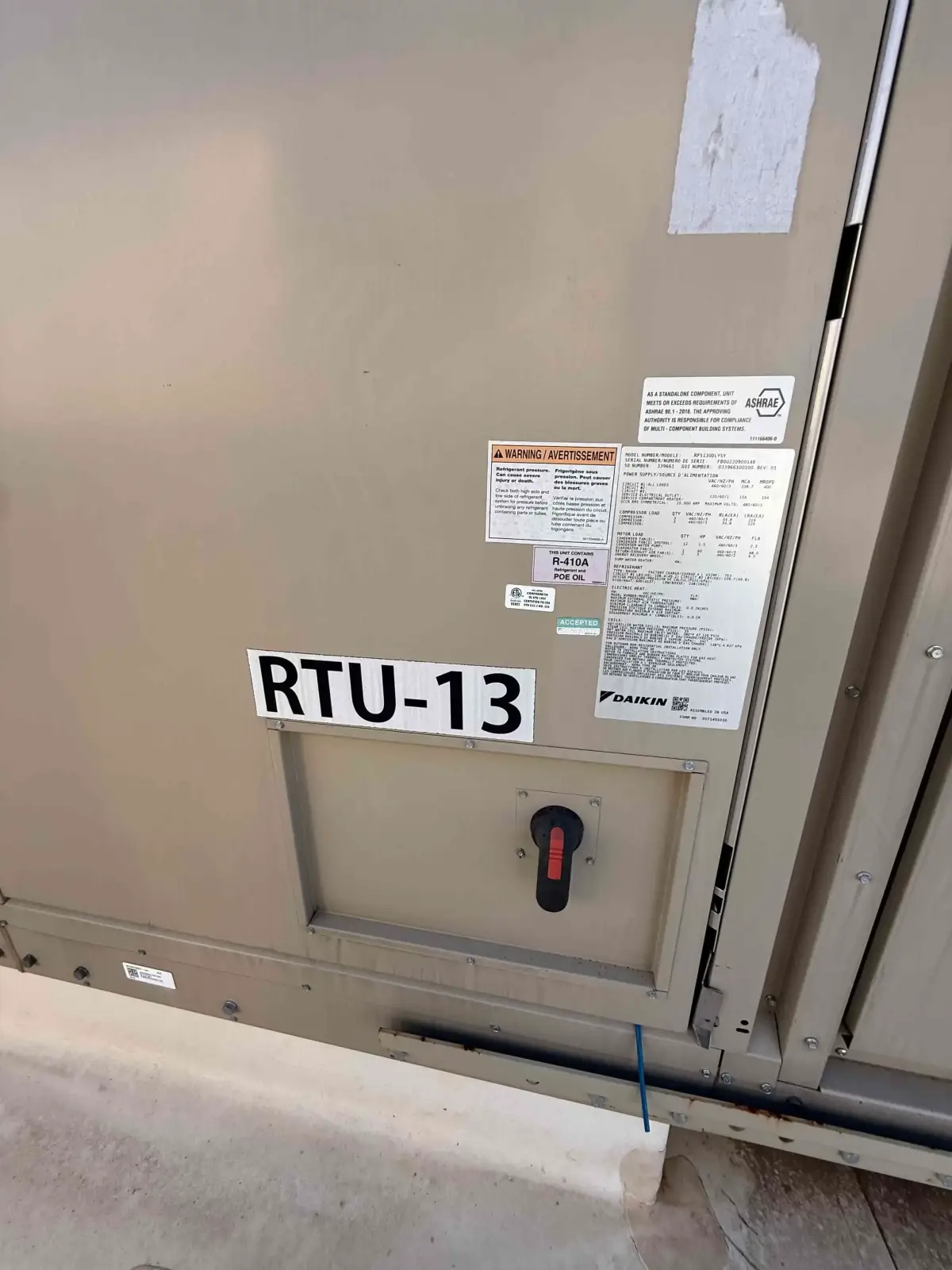 SB6009: RTU-13: Daikin RPS130D 130-Ton Rooftop Unit | Grow Room | In-Place | Packaged DX + Gas Heat