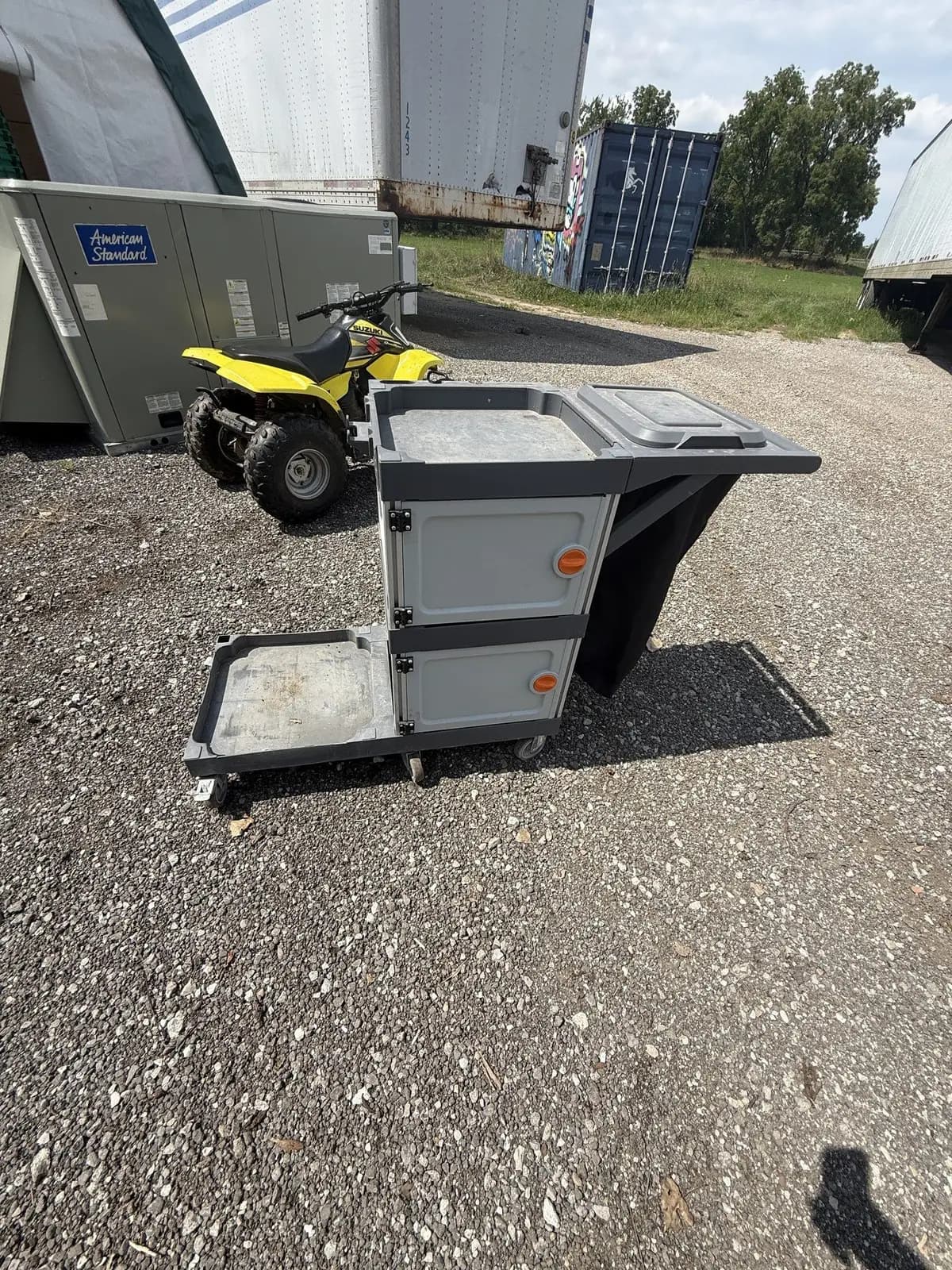 Commercial Housekeeping Cart with Two Locking Cabinets & Vinyl Bag | Chesterton, IN