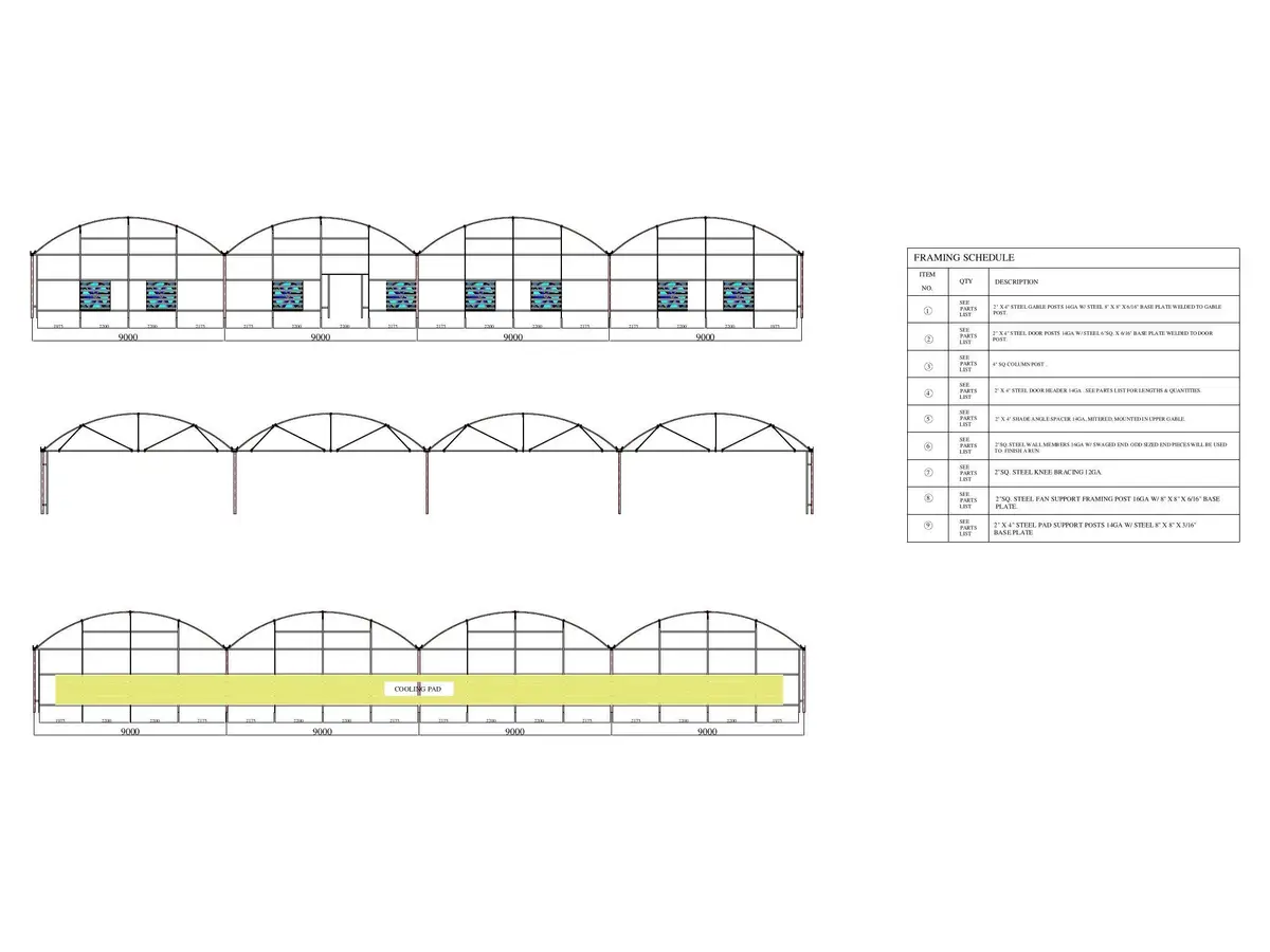 (2) New Huifa 36m x 32m Gutter-Connected Blackout Greenhouses (~12,400 sq ft each) w/ Fans, Cooling Pads & Blackout System