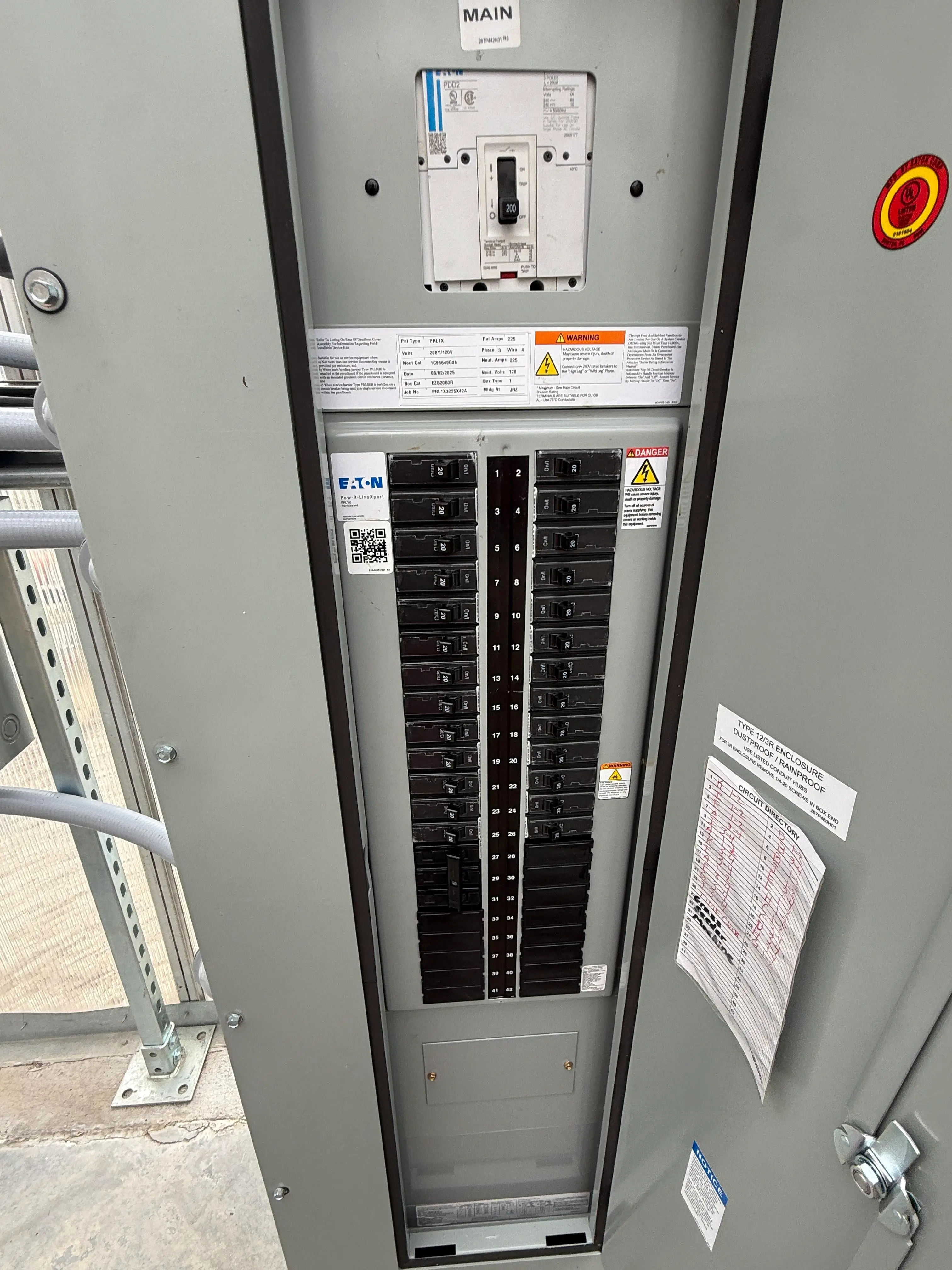 Eaton 200A 120/208V 3 Phase Panelboard w/ Breakers (Outdoor Enclosure)