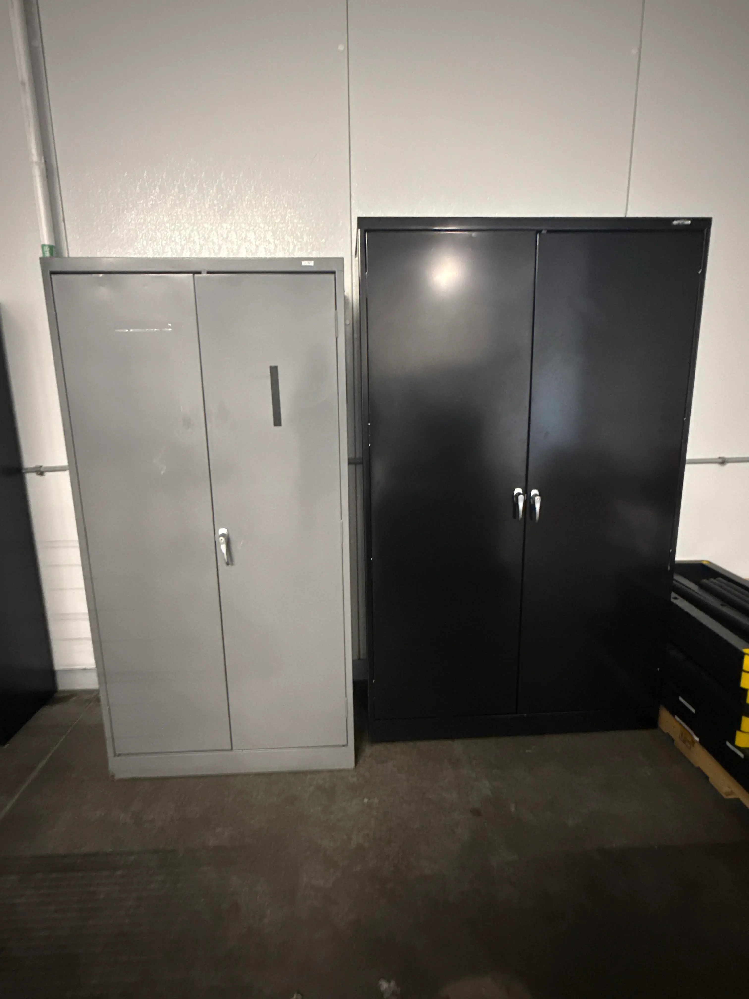 Pair of Metal Storage Cabinets, Locking Double Door Shop Office Cabinets