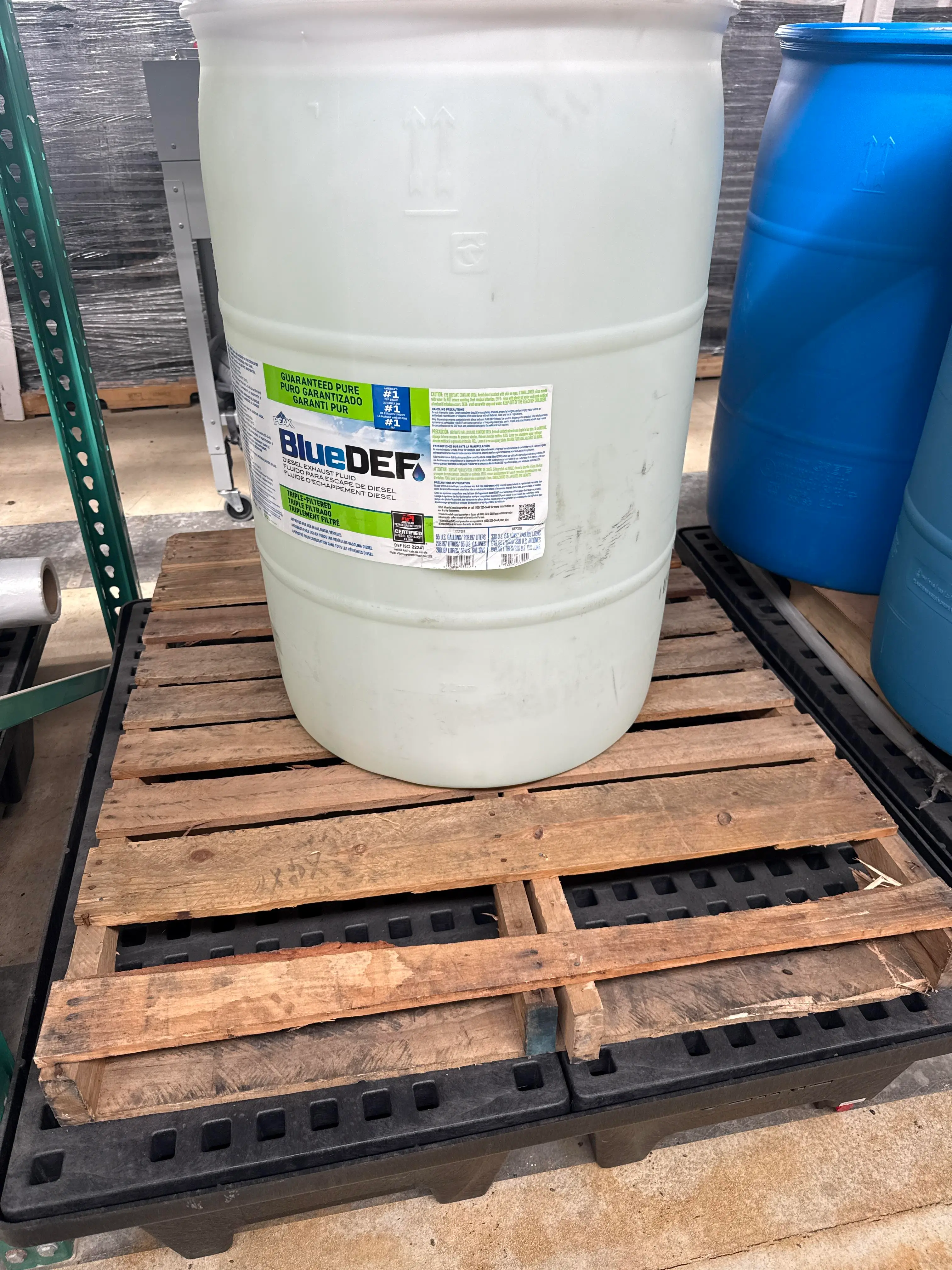 55 Gallon BlueDEF Diesel Exhaust Fluid Drum w Spill Containment Pallet