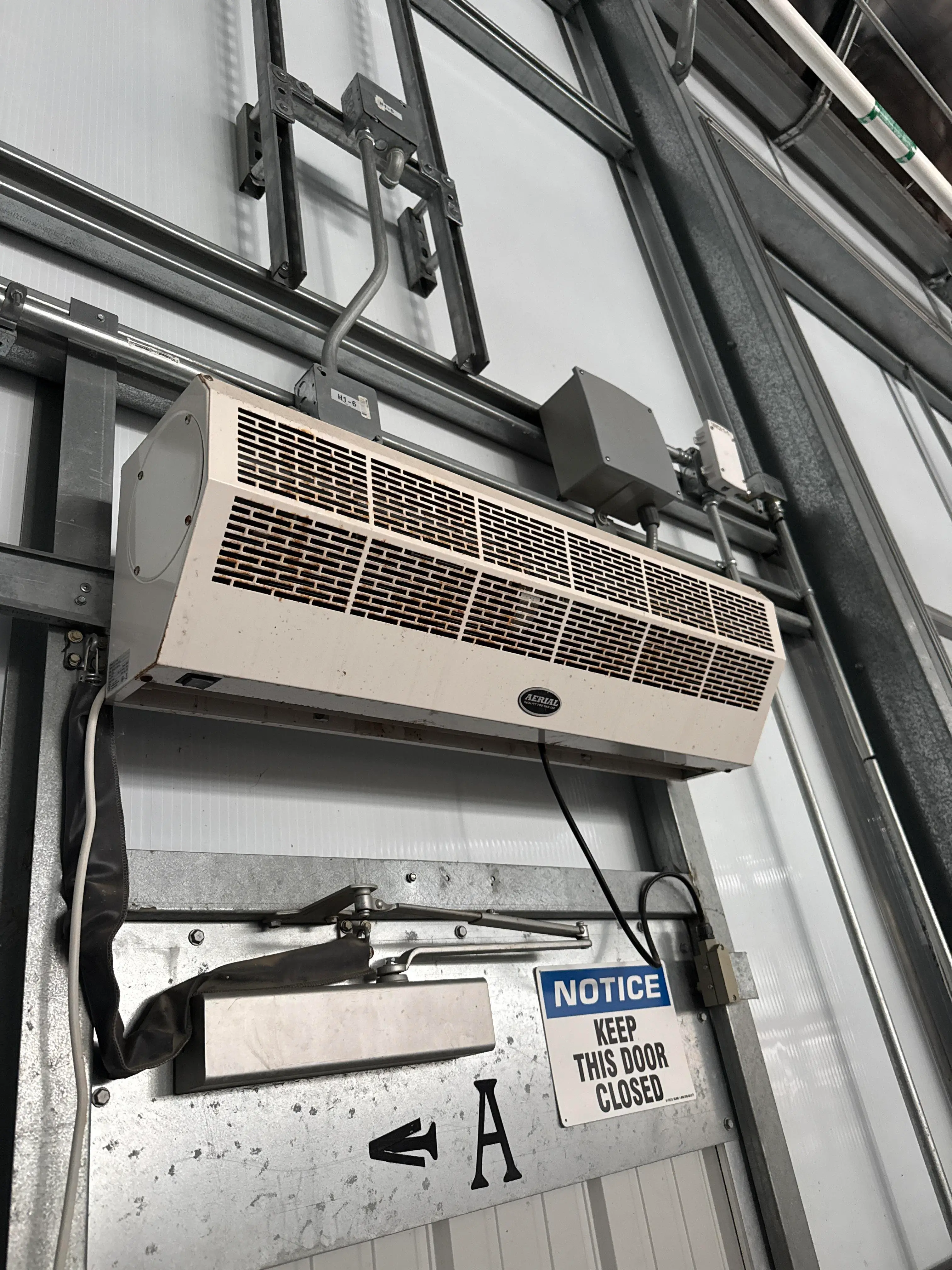 Aerial Commercial Heated Air Curtain – Overhead Door Unit 120V