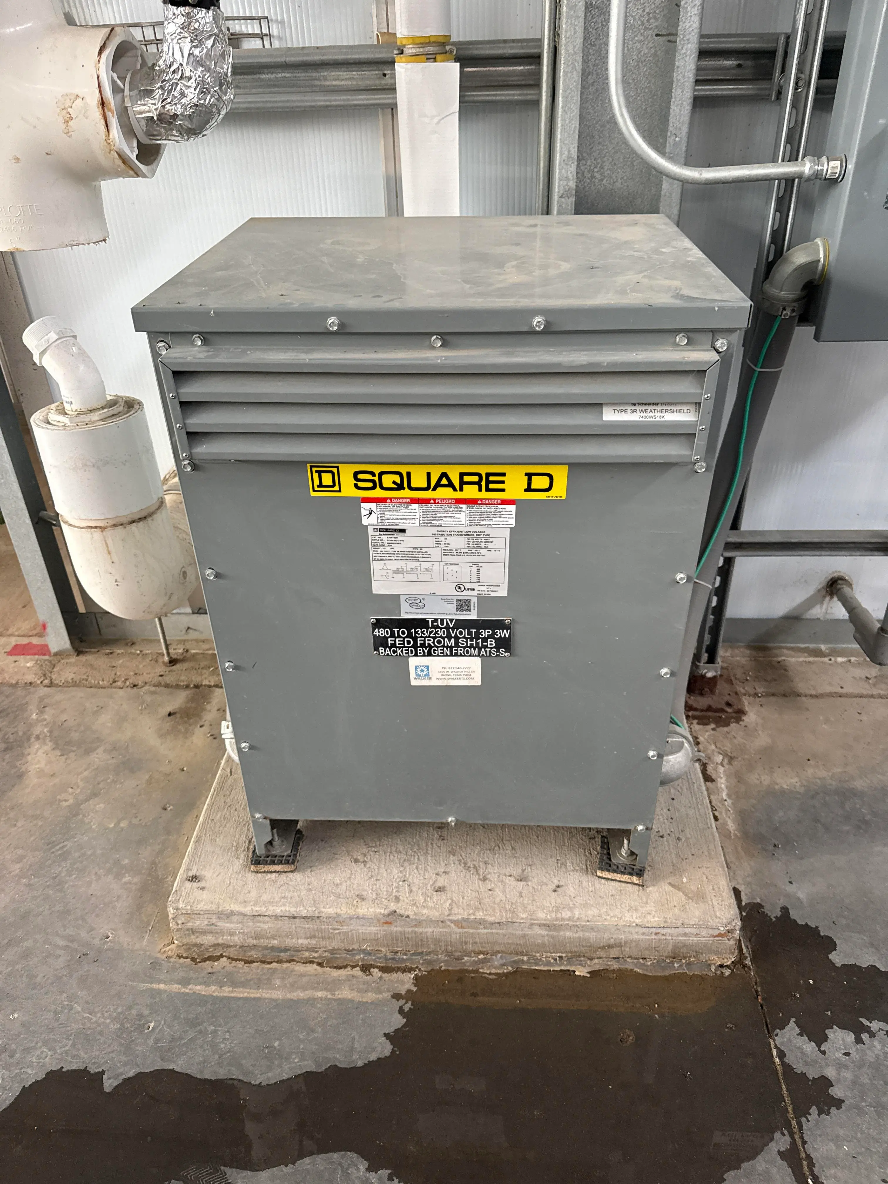 Square D 30 kVA Dry Type Transformer 480V to 230/127V 3 Phase EX30T92H