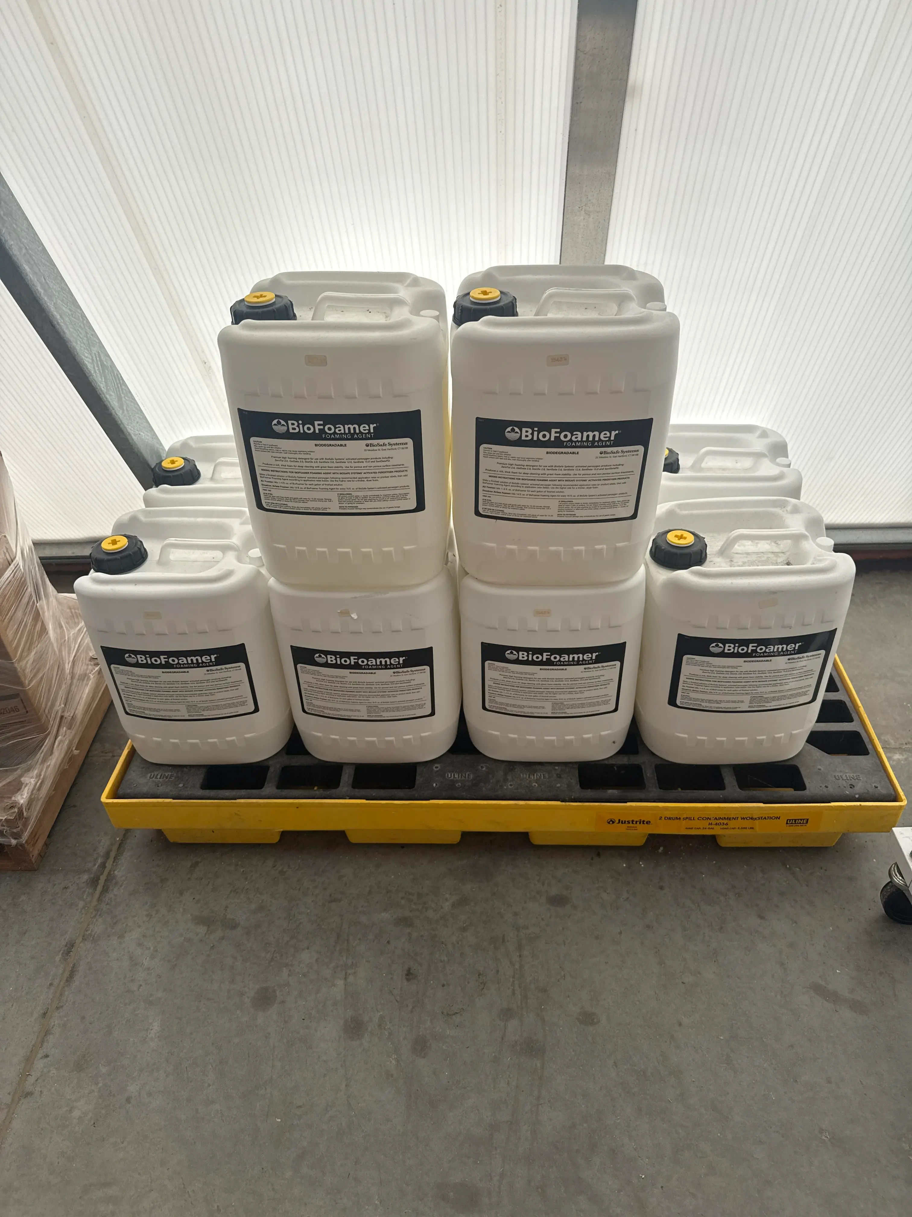 Lot of 10 BioFoamer Foaming Agent Containers with Spill Containment Pallet