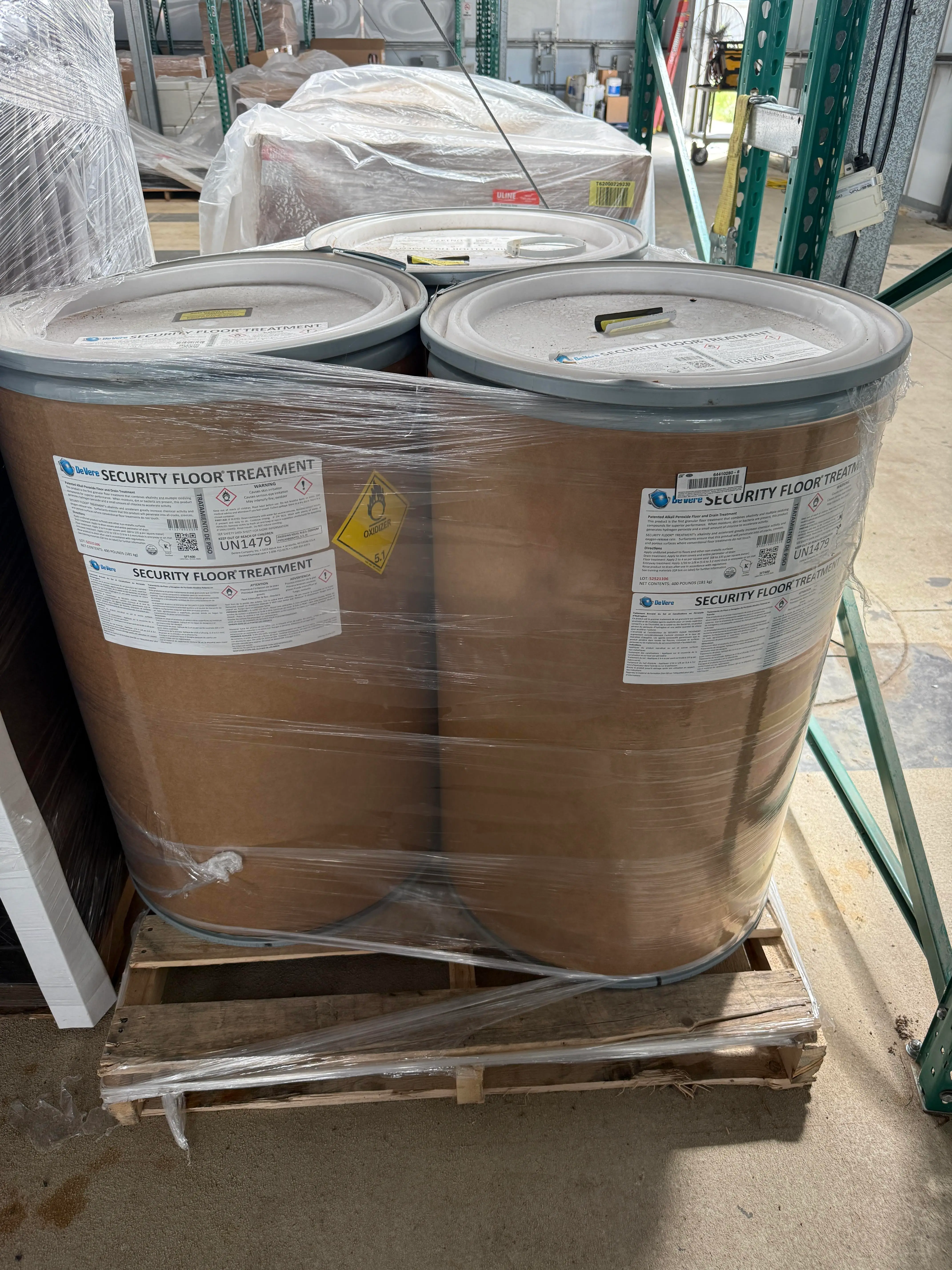Three barrels of non slip floor treatment. Approx. 1,200 lbs total.