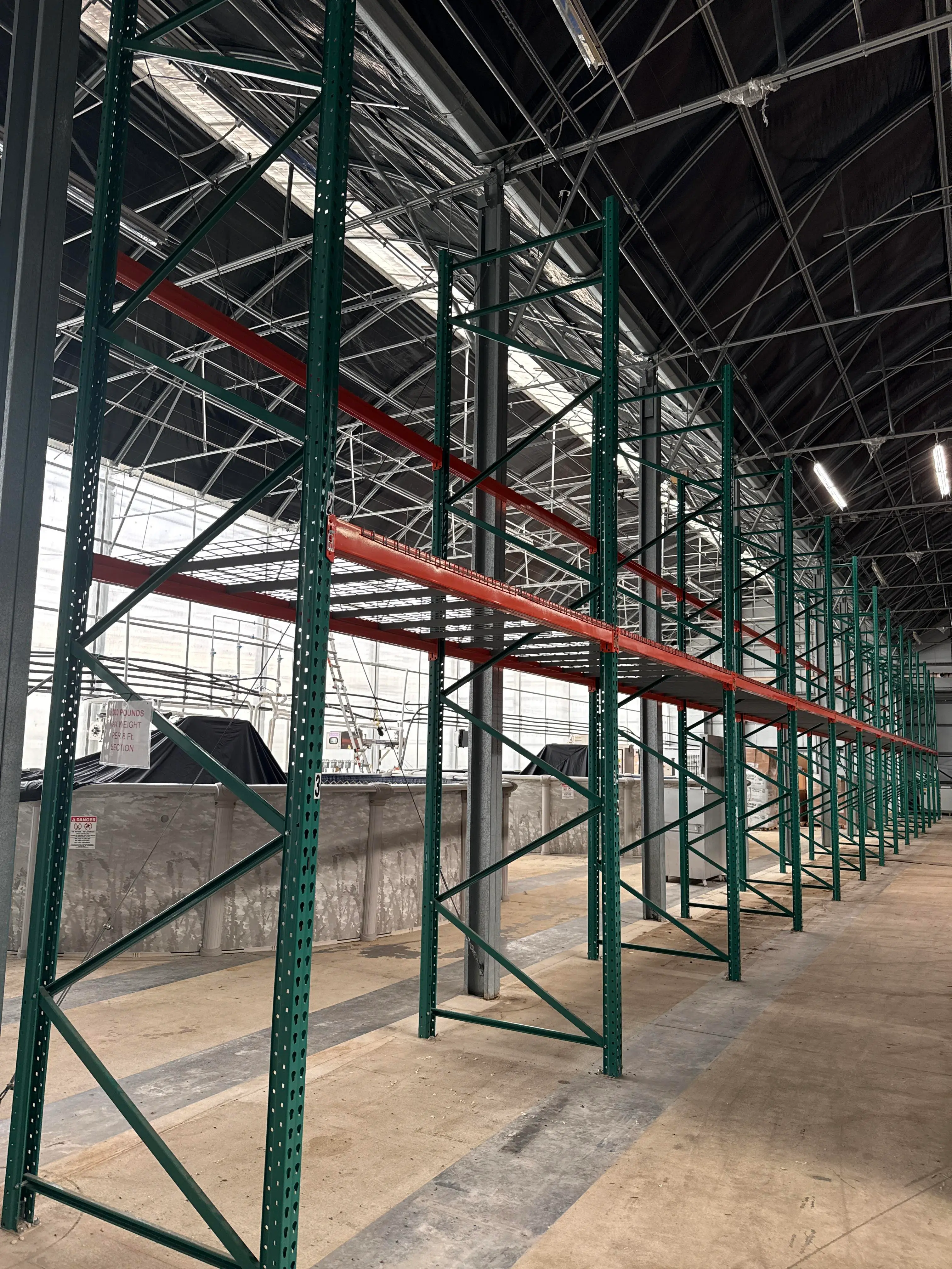 Pallet Rack Run, Approx. 13 Bays x 8 Ft, Complete Section with Wire Decking