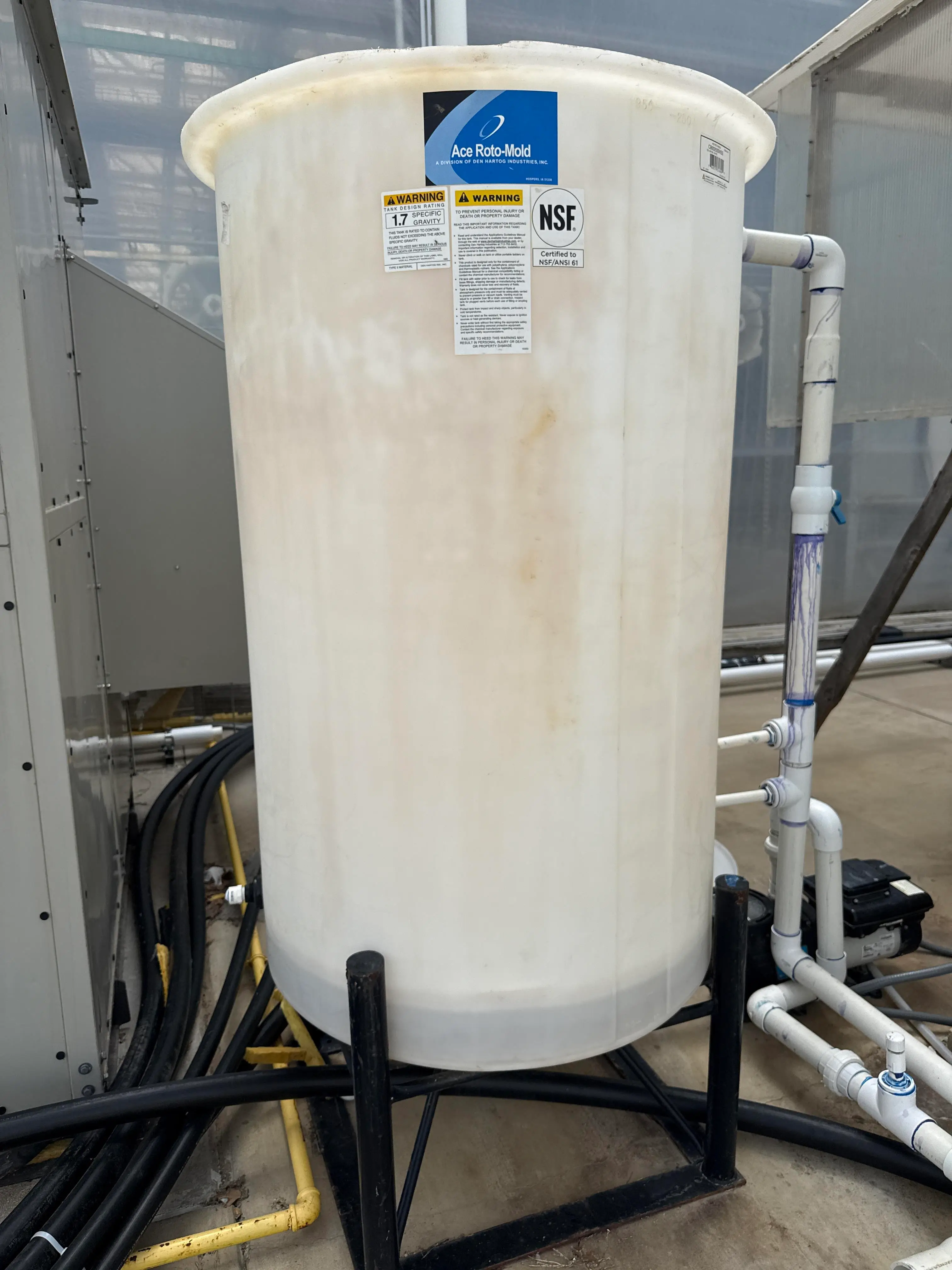 Ace Roto Mold CB00250SWSS Vertical Storage Tank, 250 Gallon, With Stand, Piping and Pump Assembly