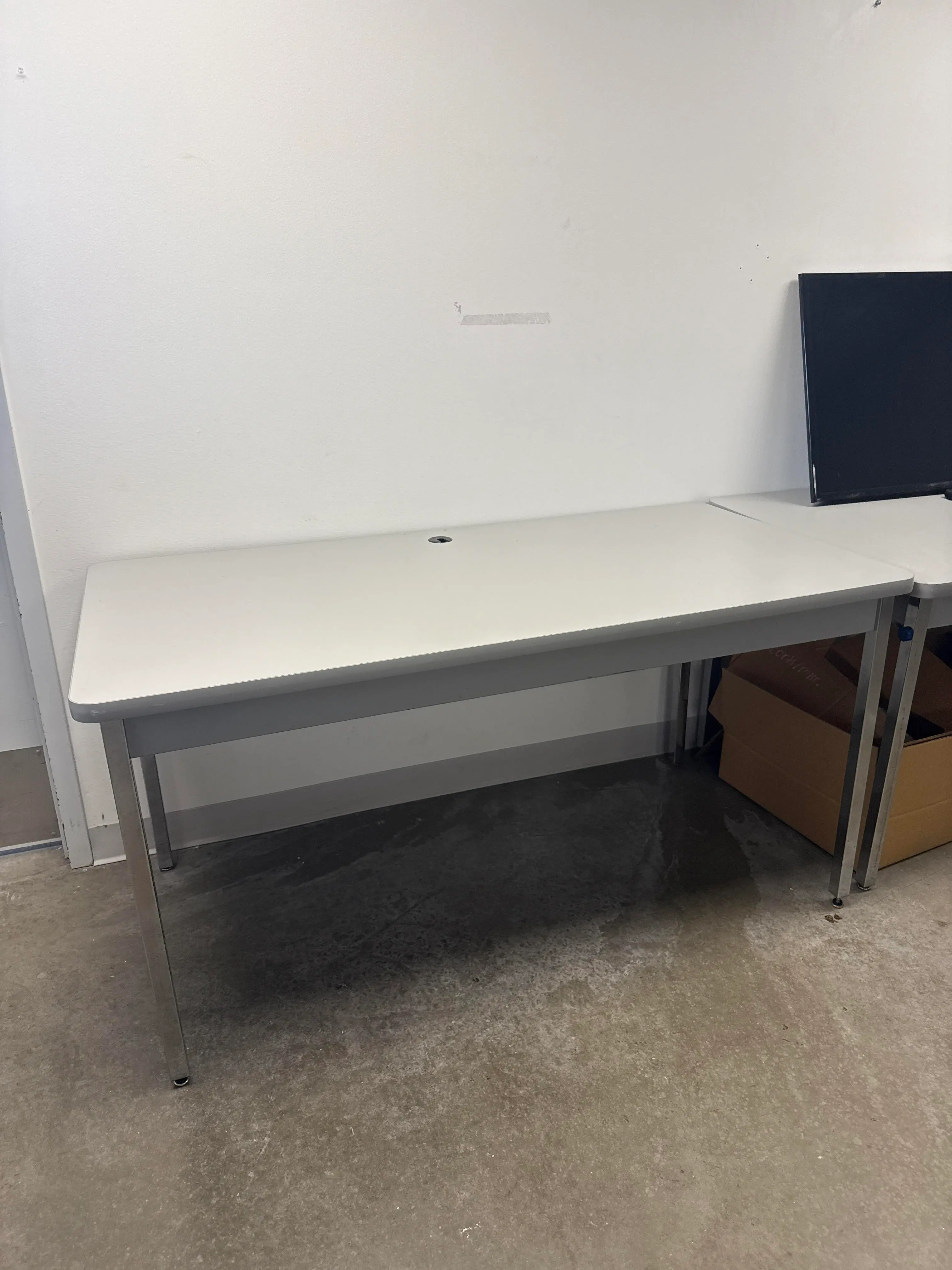 Modern Laminate Office Desk with Cable Grommet and Metal Legs