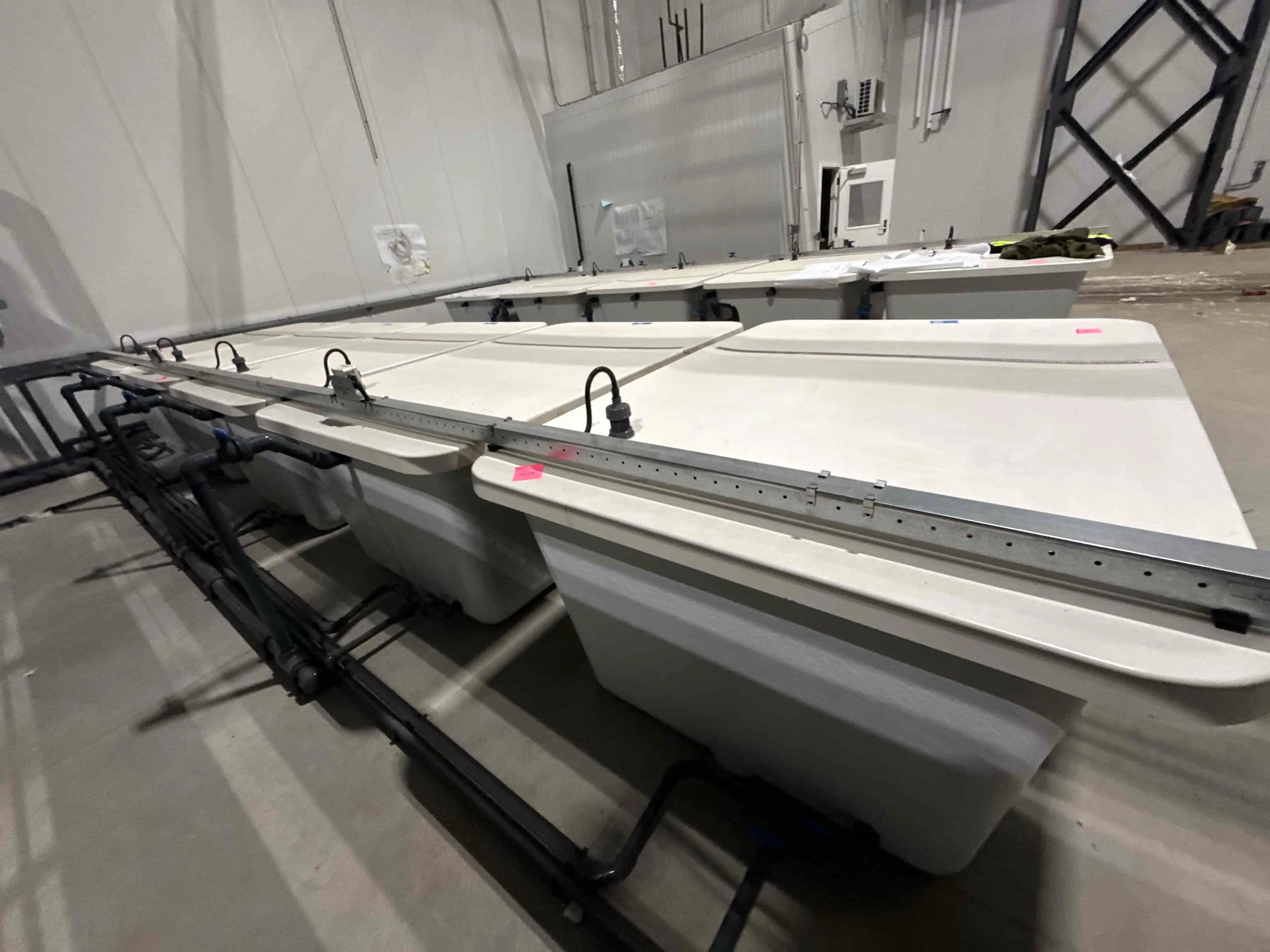 SB236: Polyethylene Process Tanks – (5) White Acid / Nutrient Tanks with PVC Manifold and Electrical Connections