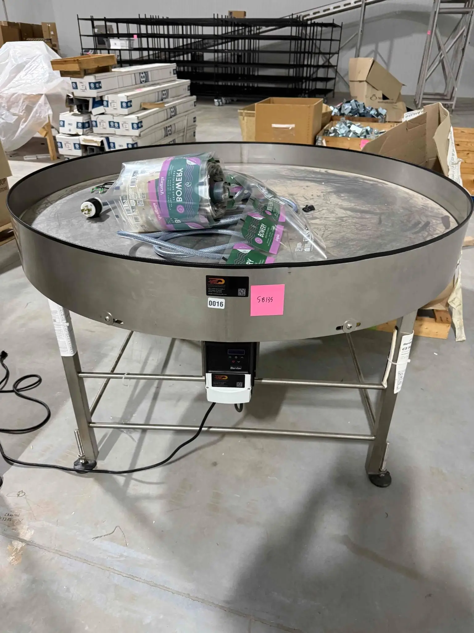 SB135: Stainless Steel Rotary Accumulation Table with Bardac Drive (approx. 48–60 in dia)