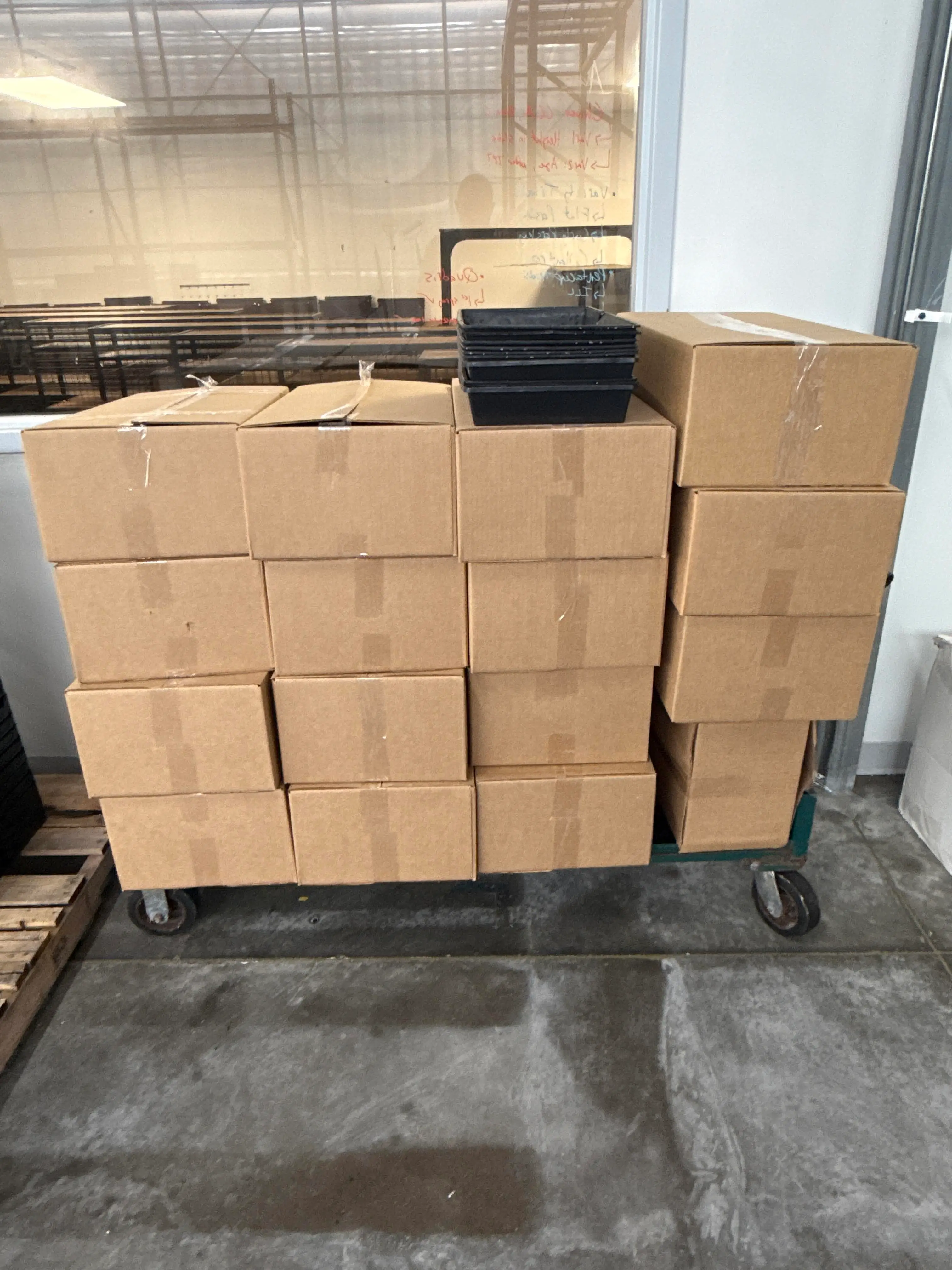 Large Lot of Plastic Propagation Trays Flats Inserts on Rolling Cart