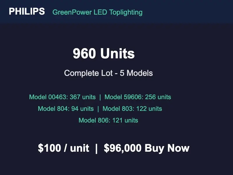 Philips GreenPower LED Toplighting – Complete Lot of 960 Units (5 Models)