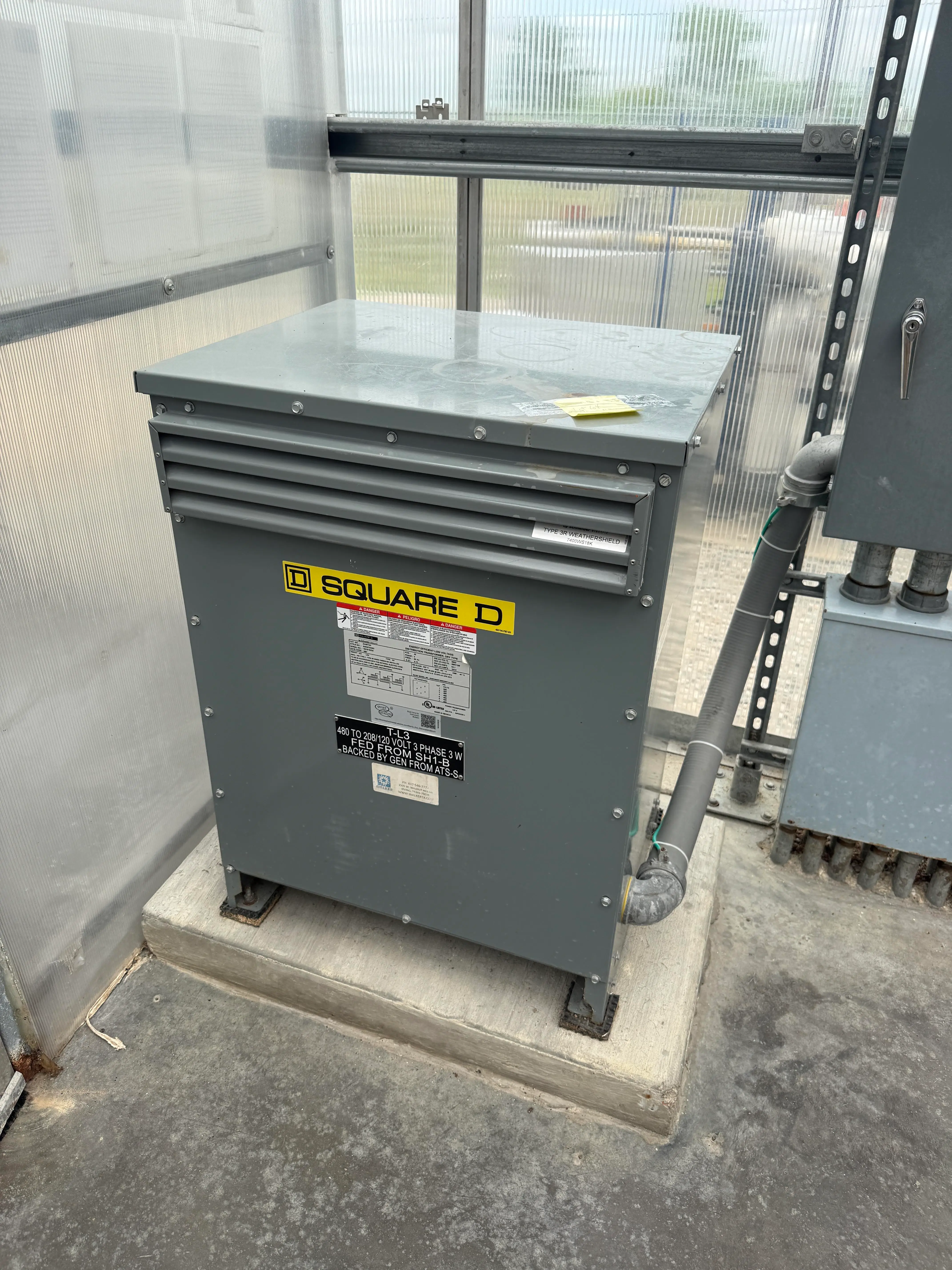 Square D 45 kVA Transformer 480V to 208/120V 3 Phase Dry Type