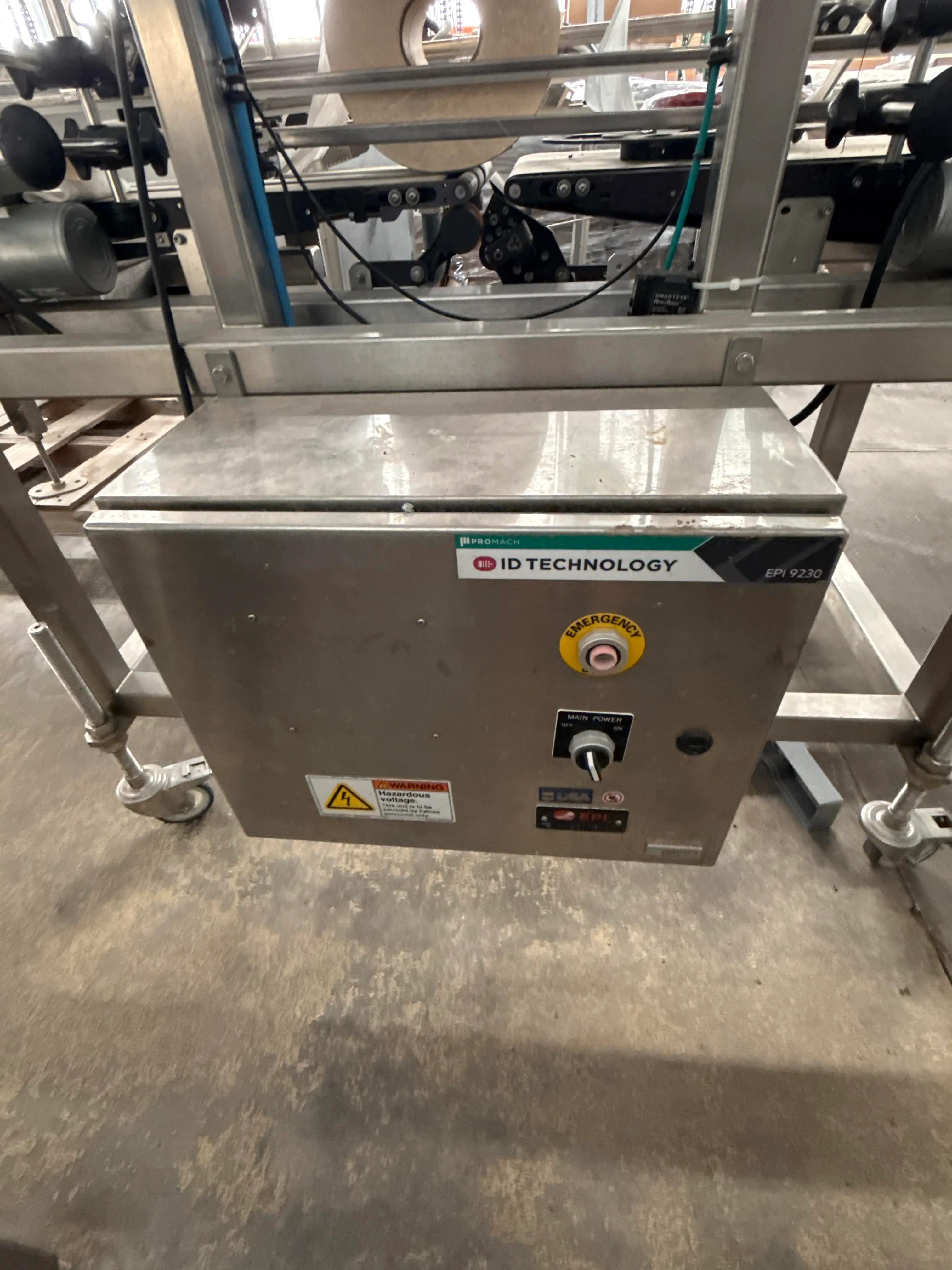 ID Technology EPI 9230 Print & Apply Labeler w/ Conveyor & HMI – Automated Labeling System