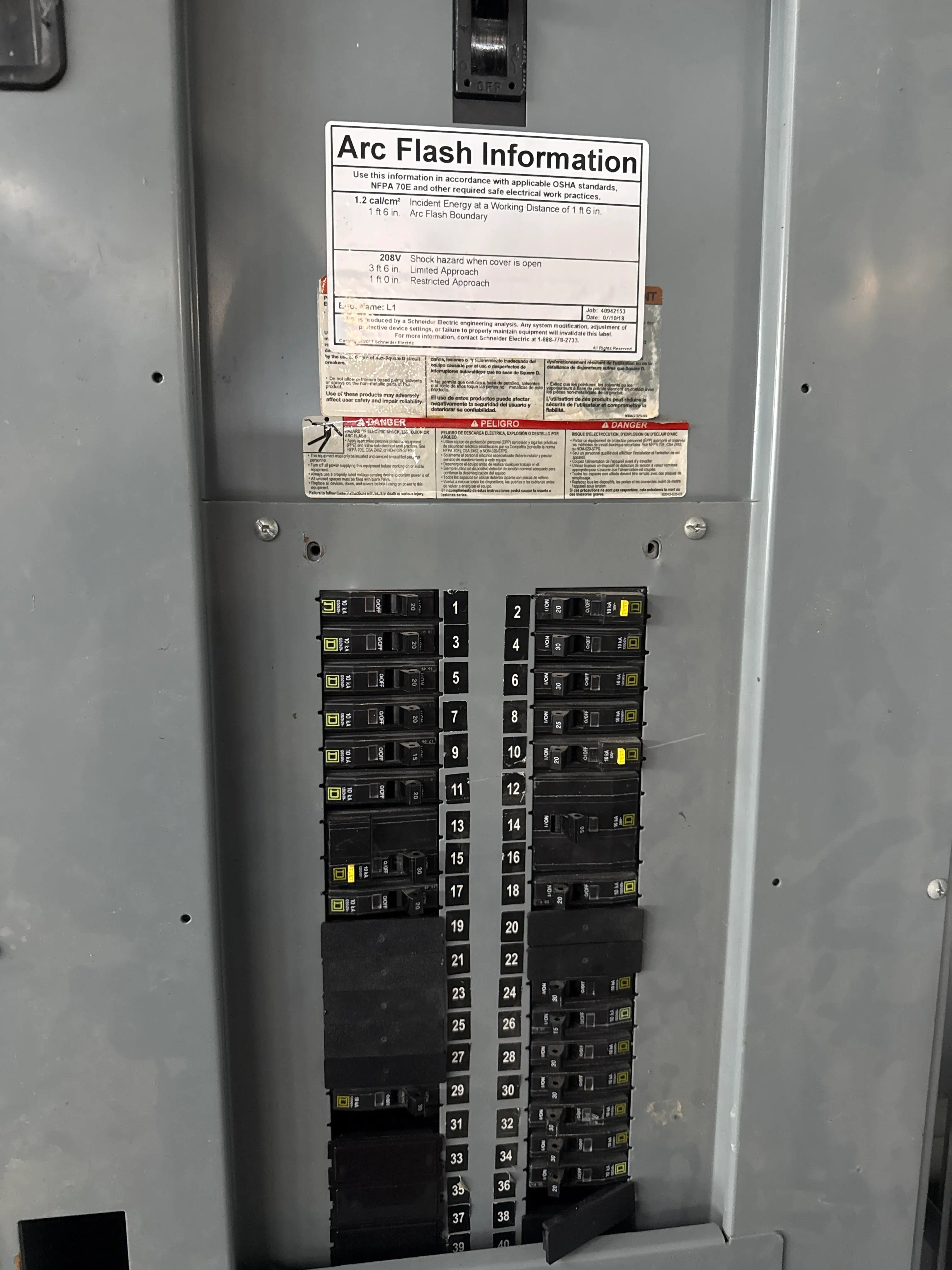 Square D 3-Phase Panelboard 208/120V w/ Breakers – 30+ Circuit Lighting Panel (SL1)