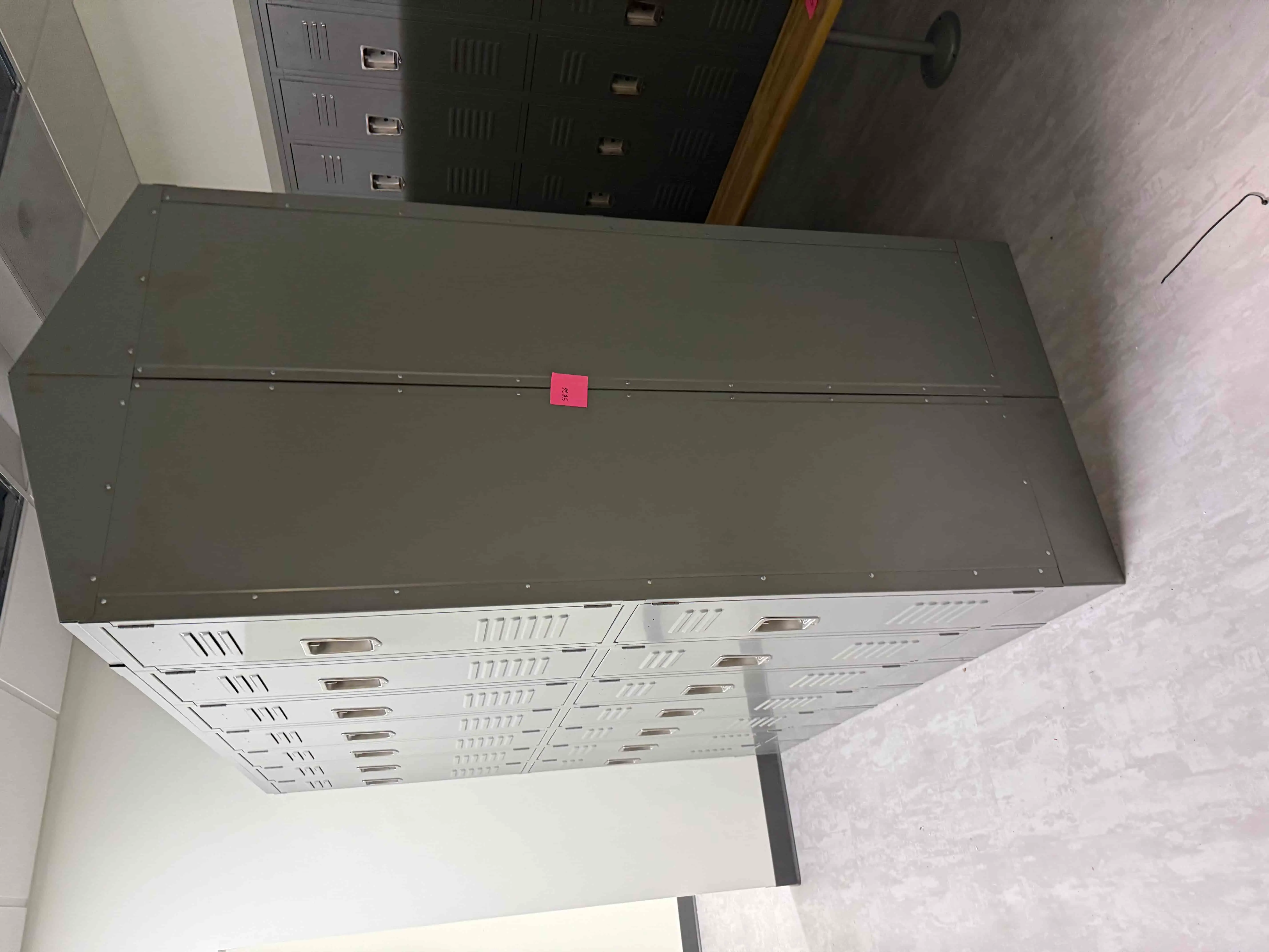 SB26: Heavy-Duty Industrial Steel Lockers – Multi-Tier Gray Locker Bank with Vented Doors and Recessed Handles