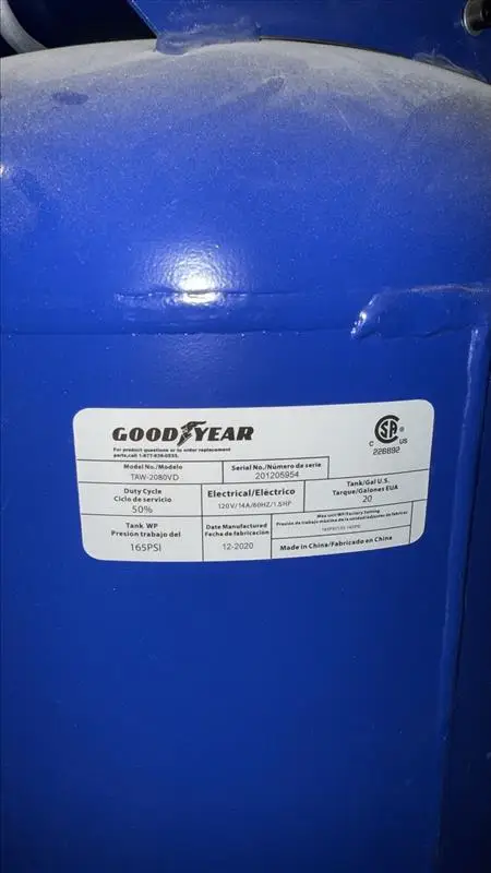 SB66: Goodyear 20-Gallon Portable Air Compressor