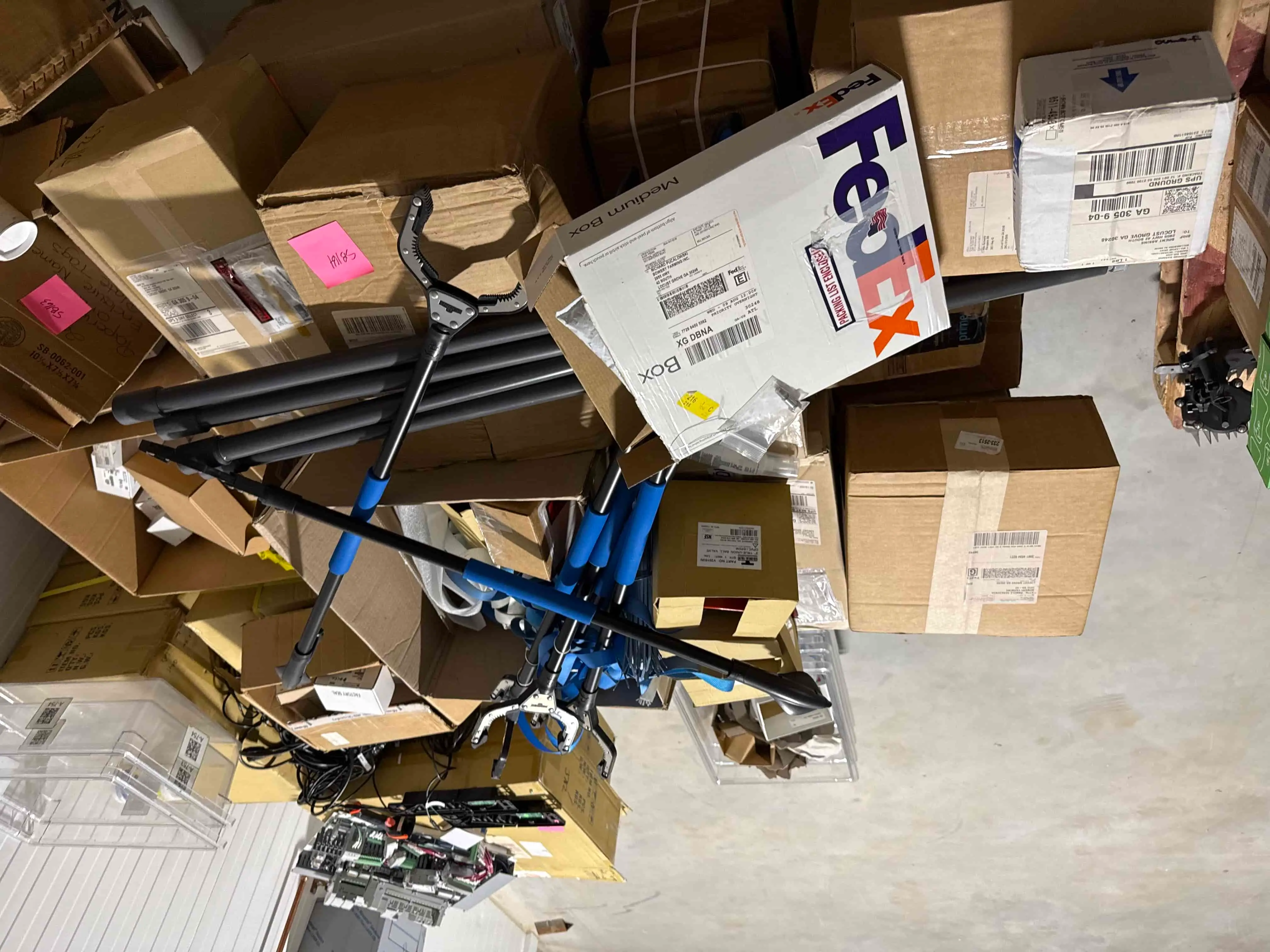 SB164: Mixed Facility Parts, Electrical Components, and Grabber Tools – Assorted Lot (New & Used Condition)