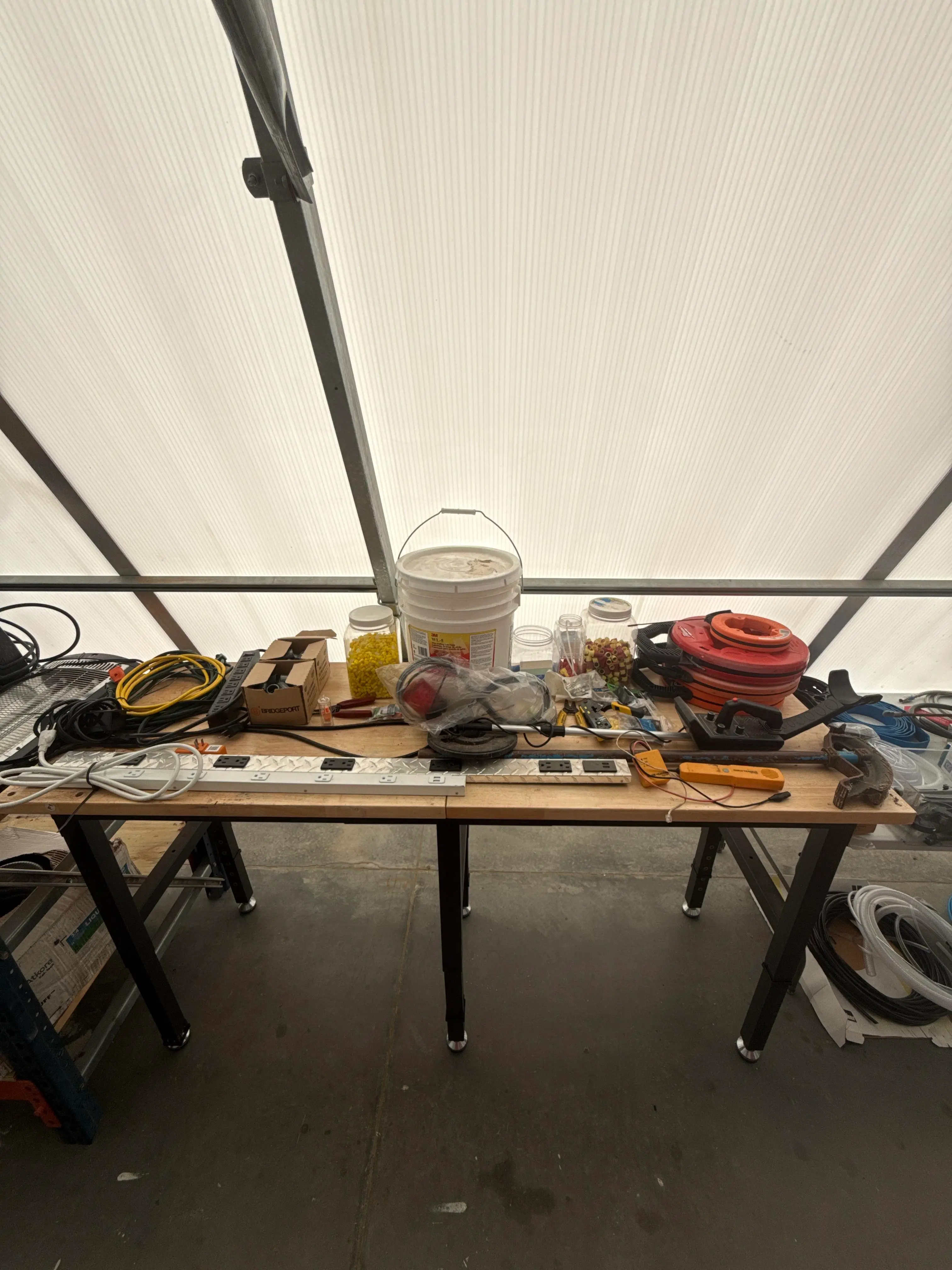 Two Heavy Duty Workbenches with Electrical & Shop Supply Contents