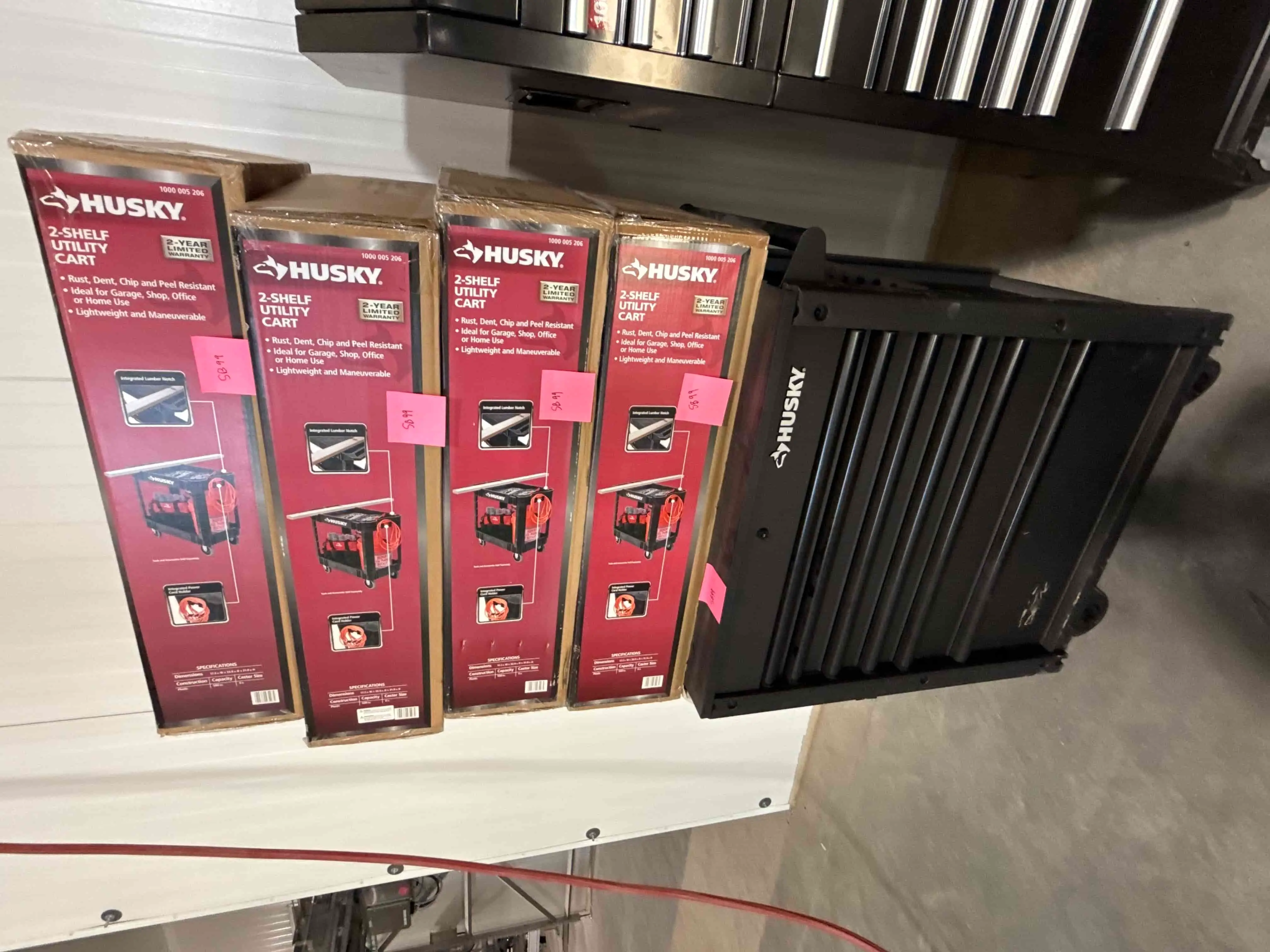 SB99: Husky Tool Chest with 2-Shelf Utility Carts (Lot of 5)