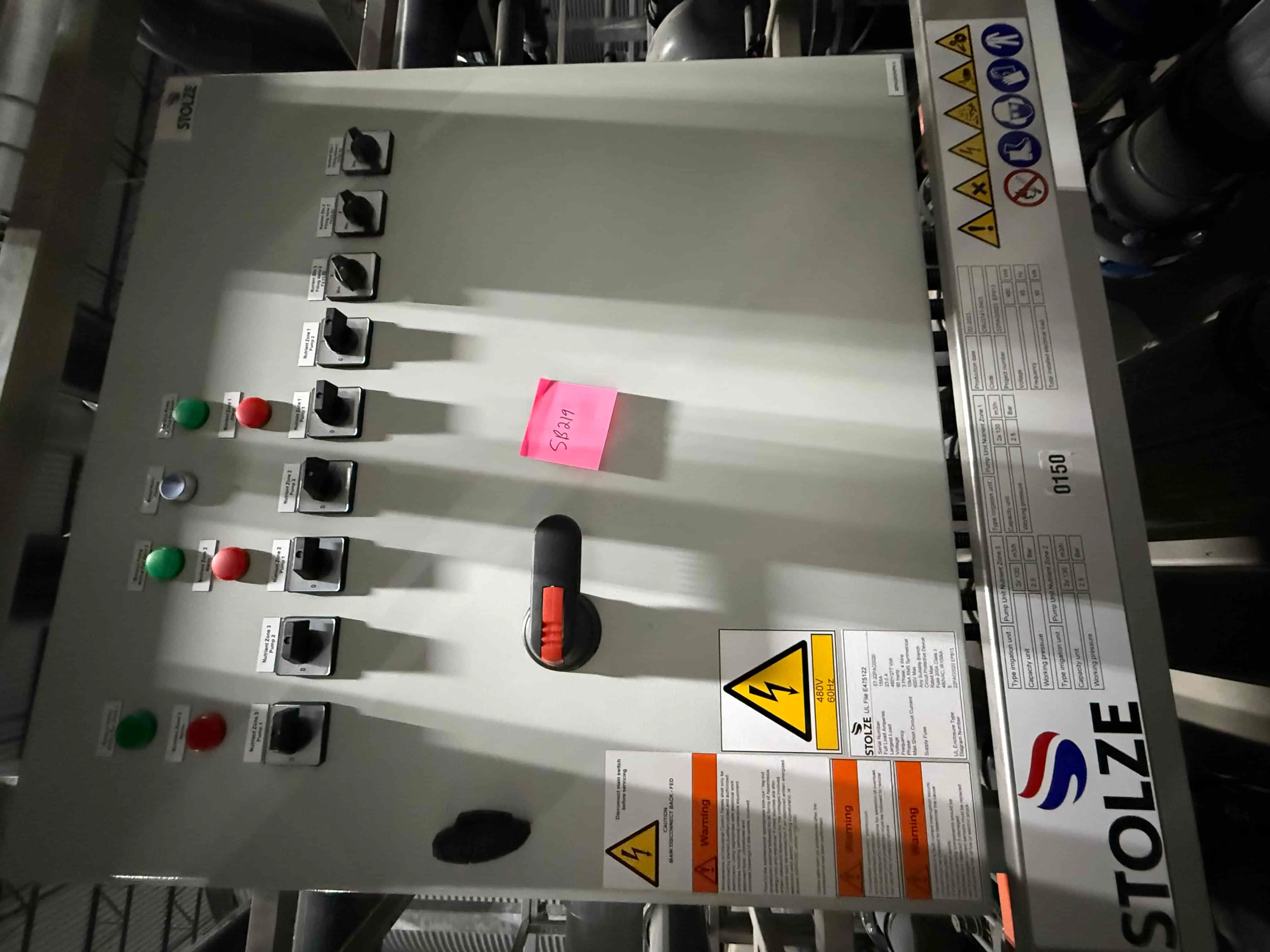 SB219: Stolze Pump Unit – Nutrient Zones 1–3 Irrigation Skid, Dual 130 m³/h Pumps per Zone, Stainless Frame, 89 kW Load (480V, 60Hz)