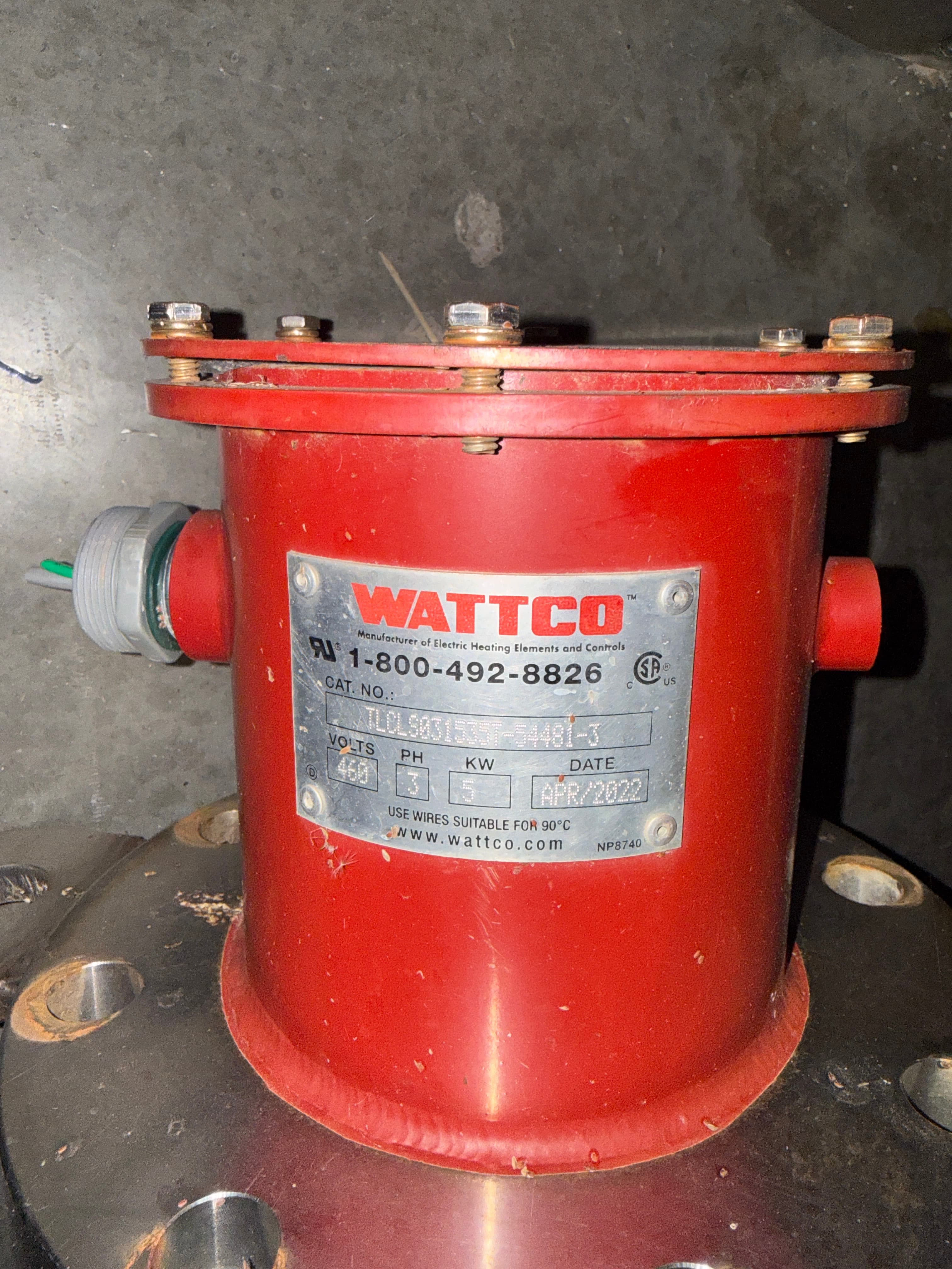 Wattco Flanged Immersion Heater — 5 kW, 460V, 3-Phase