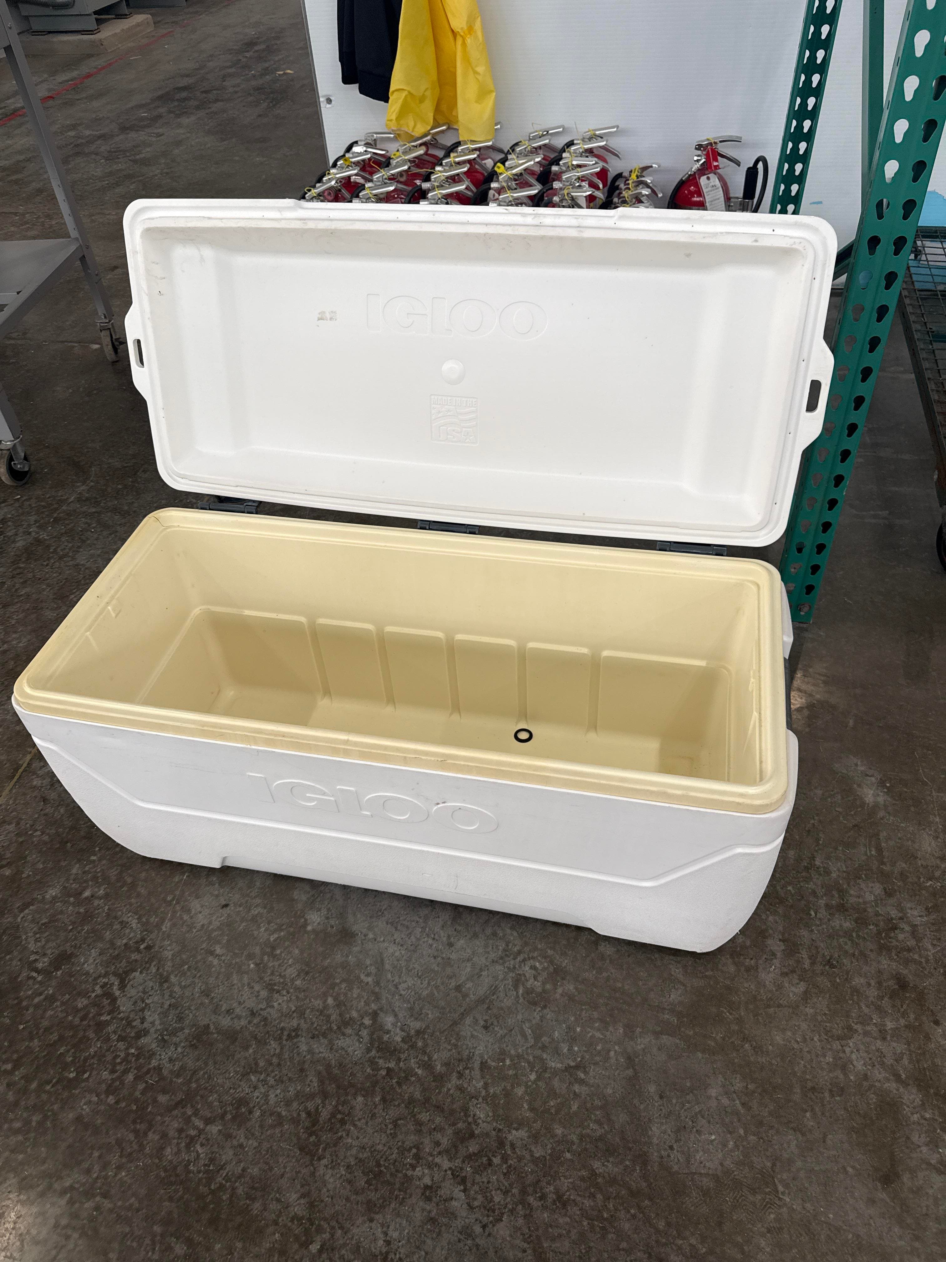 Igloo Commercial Ice Chest Cooler Storage Bin with Hinged Lid White