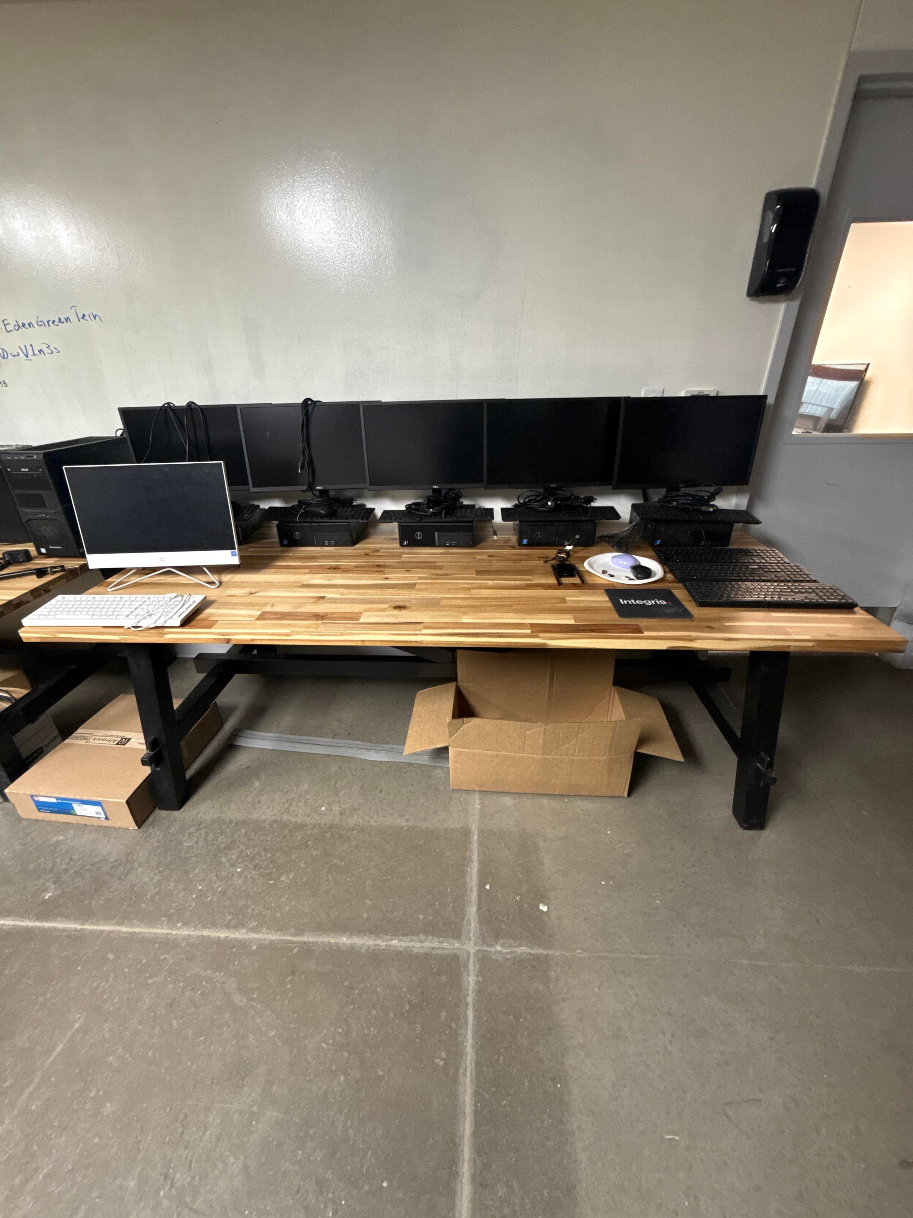 Large Butcher Block Style Workbench Desk with Black Steel Frame