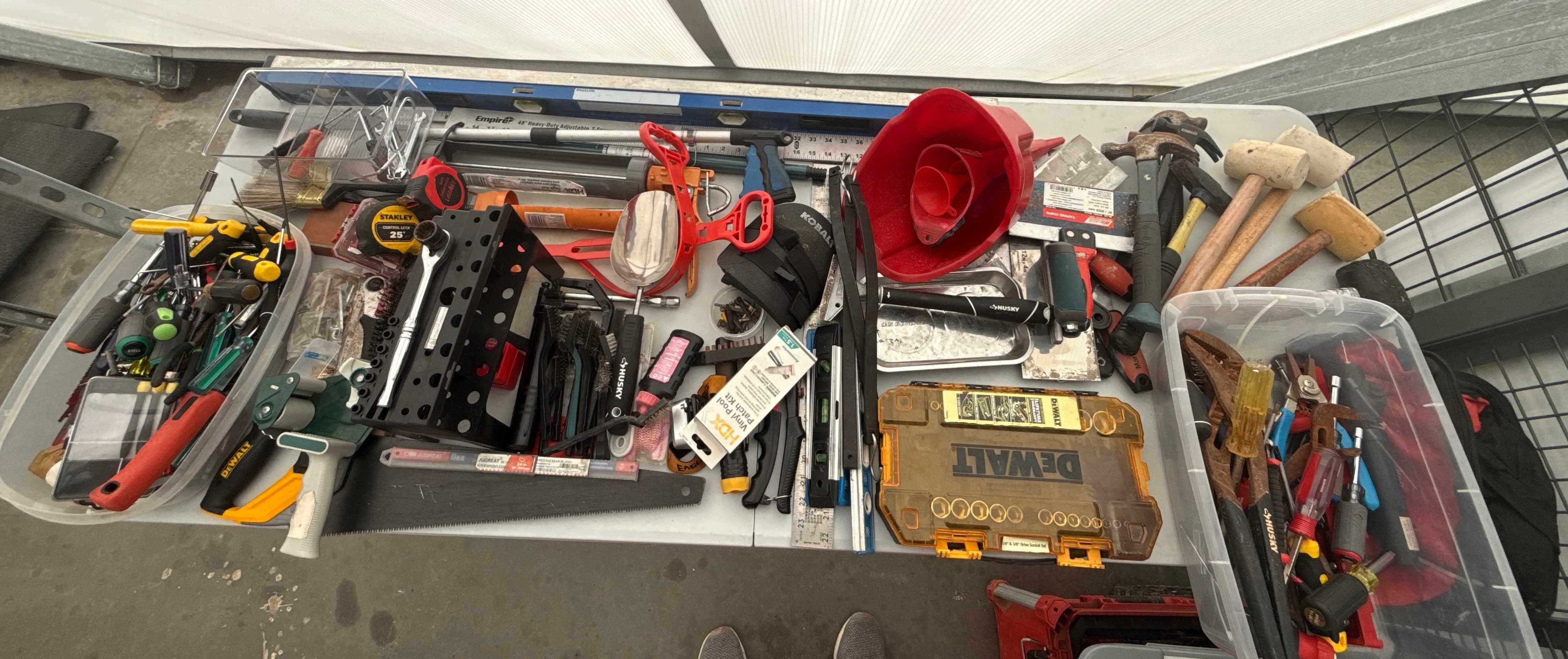 Large Mixed Hand Tool & Hardware Assortment with DeWalt Socket Set