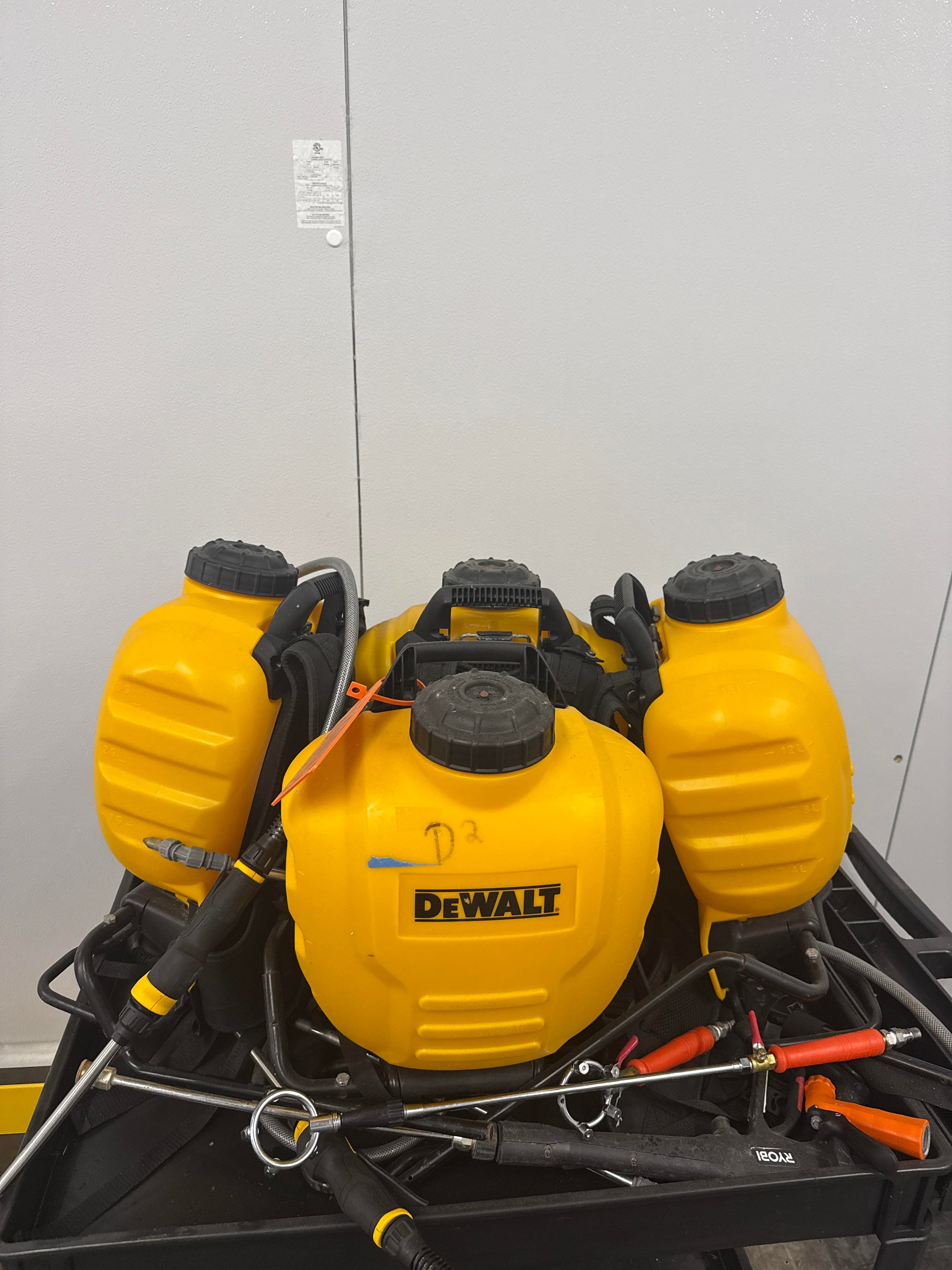 Lot of 4 DeWalt Backpack Sprayers with Wands and Hoses