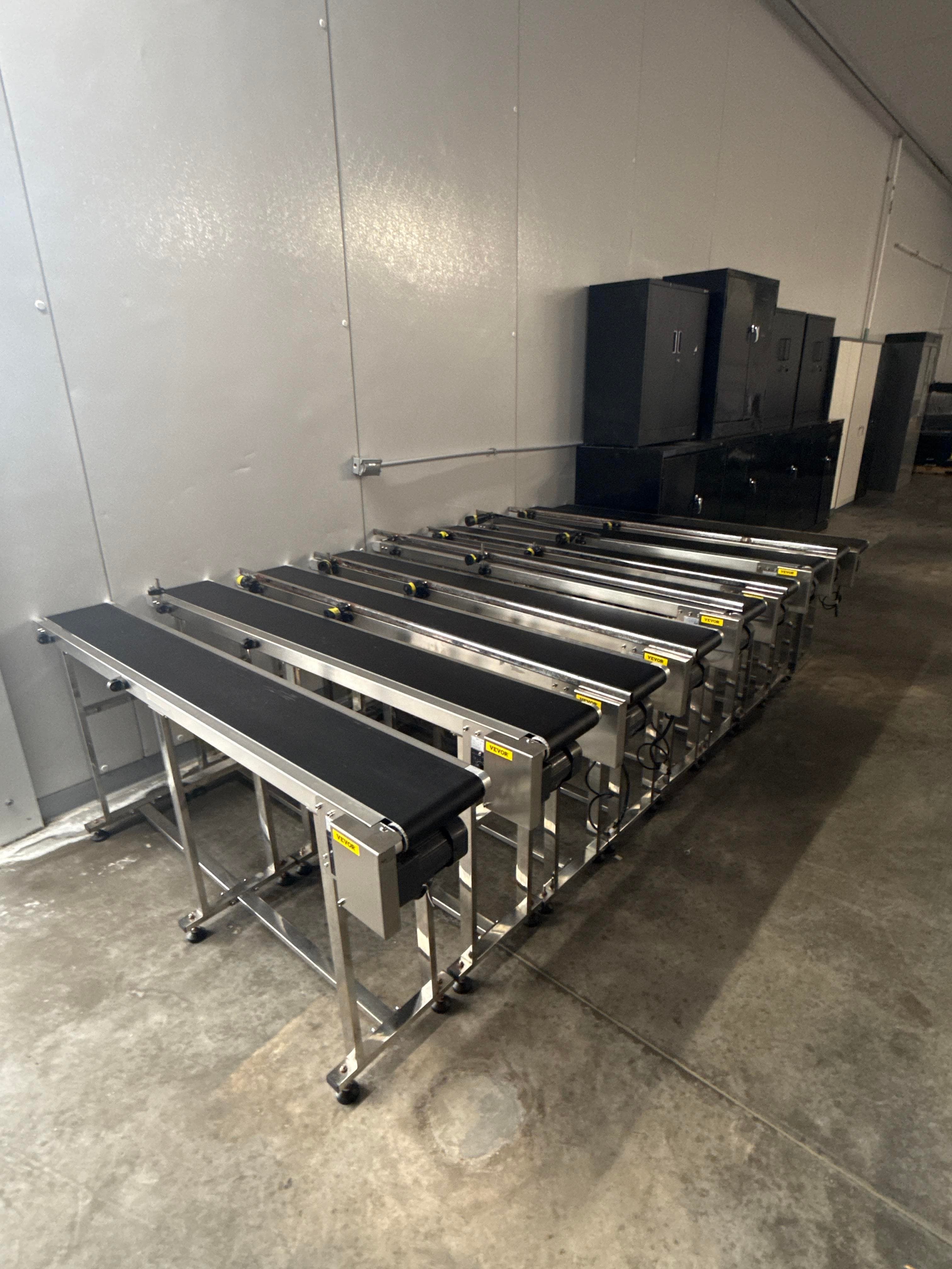Lot of 9 VEVOR 110V Stainless Variable Speed Belt Conveyors