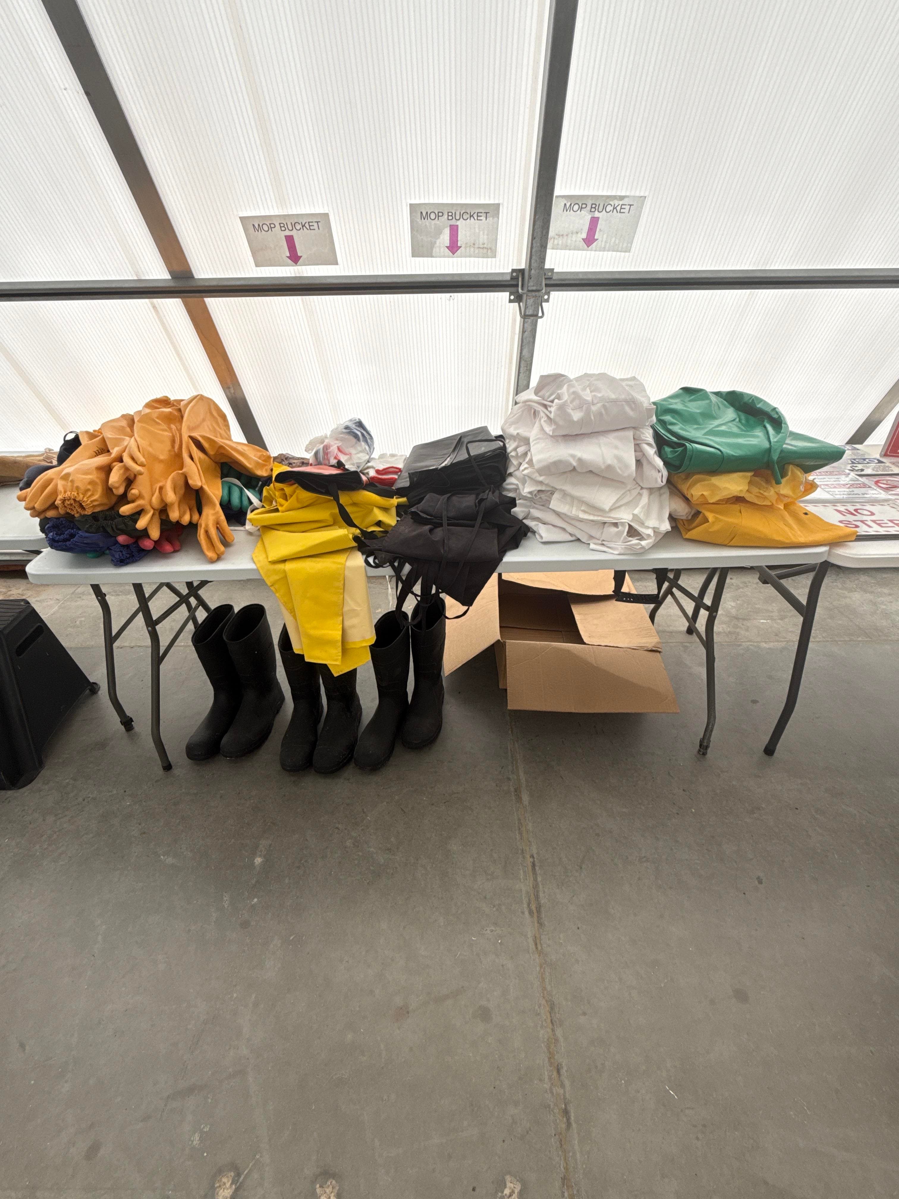 Mixed PPE Lot with Rubber Gloves, Aprons, Coveralls and Boots