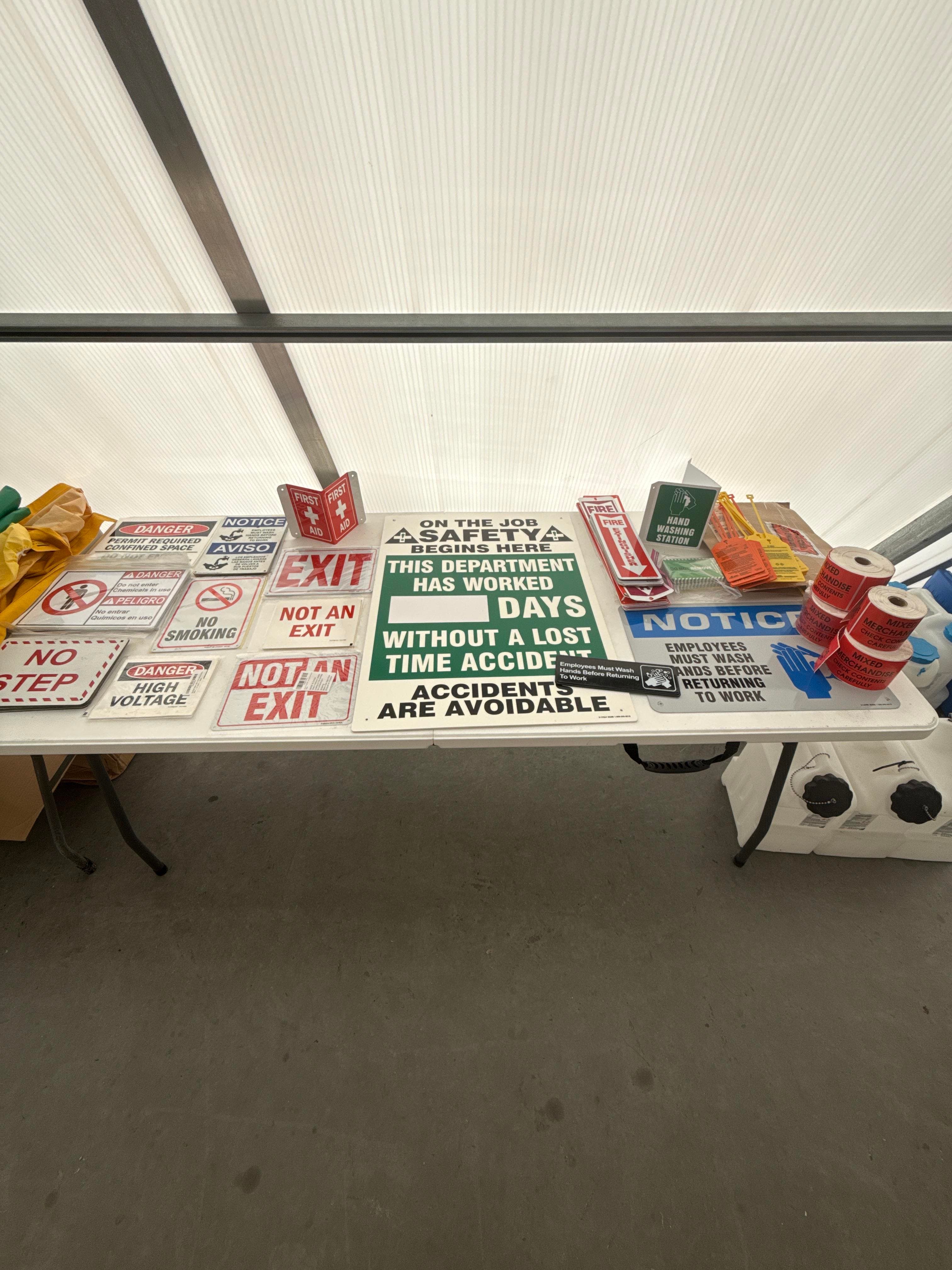 Mixed Safety Signage Lot with OSHA Signs, Labels and Floor Marking Supplies