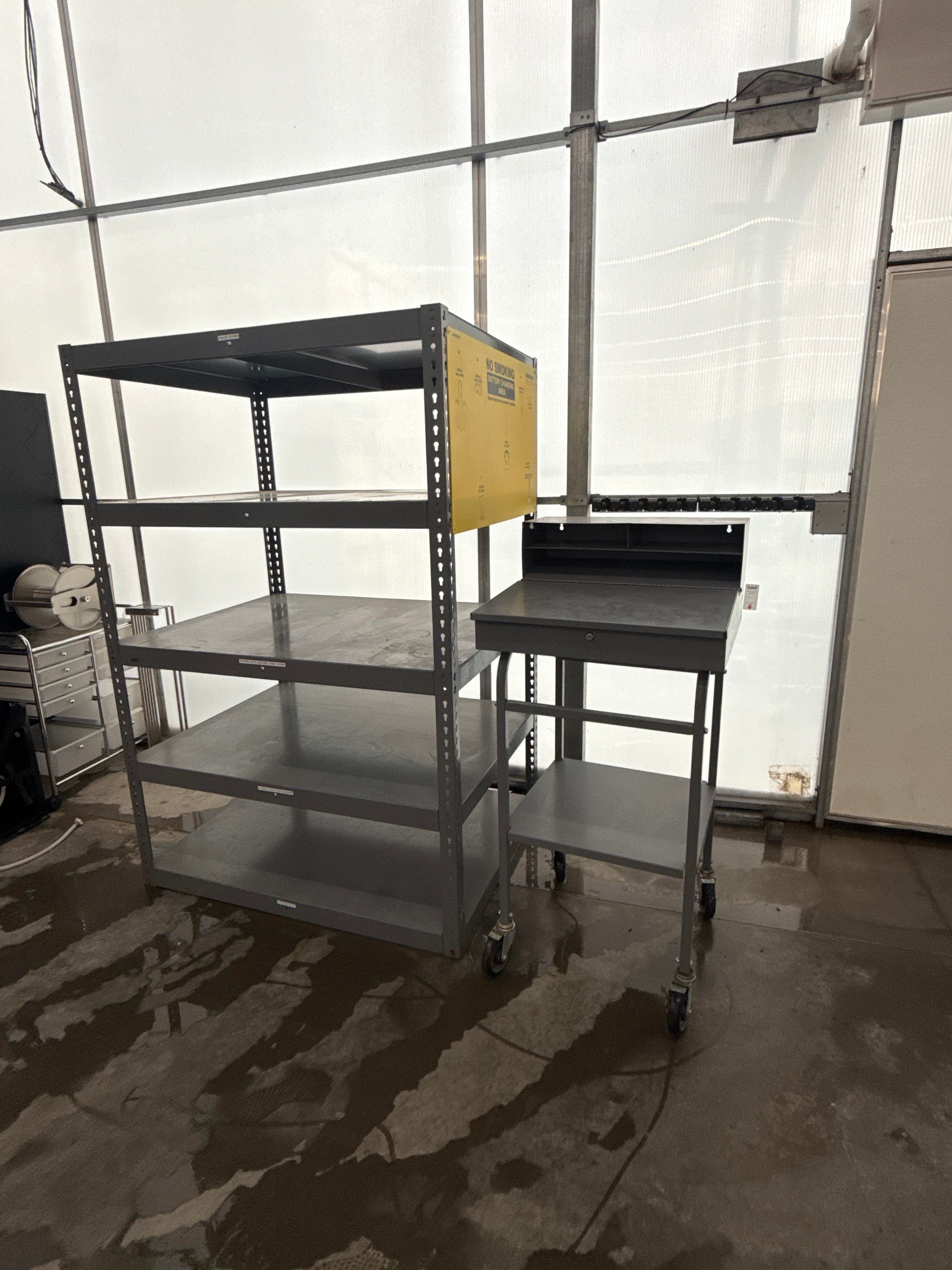 Mobile Stainless Workstation Desk & Heavy Duty Metal Shelving Lot