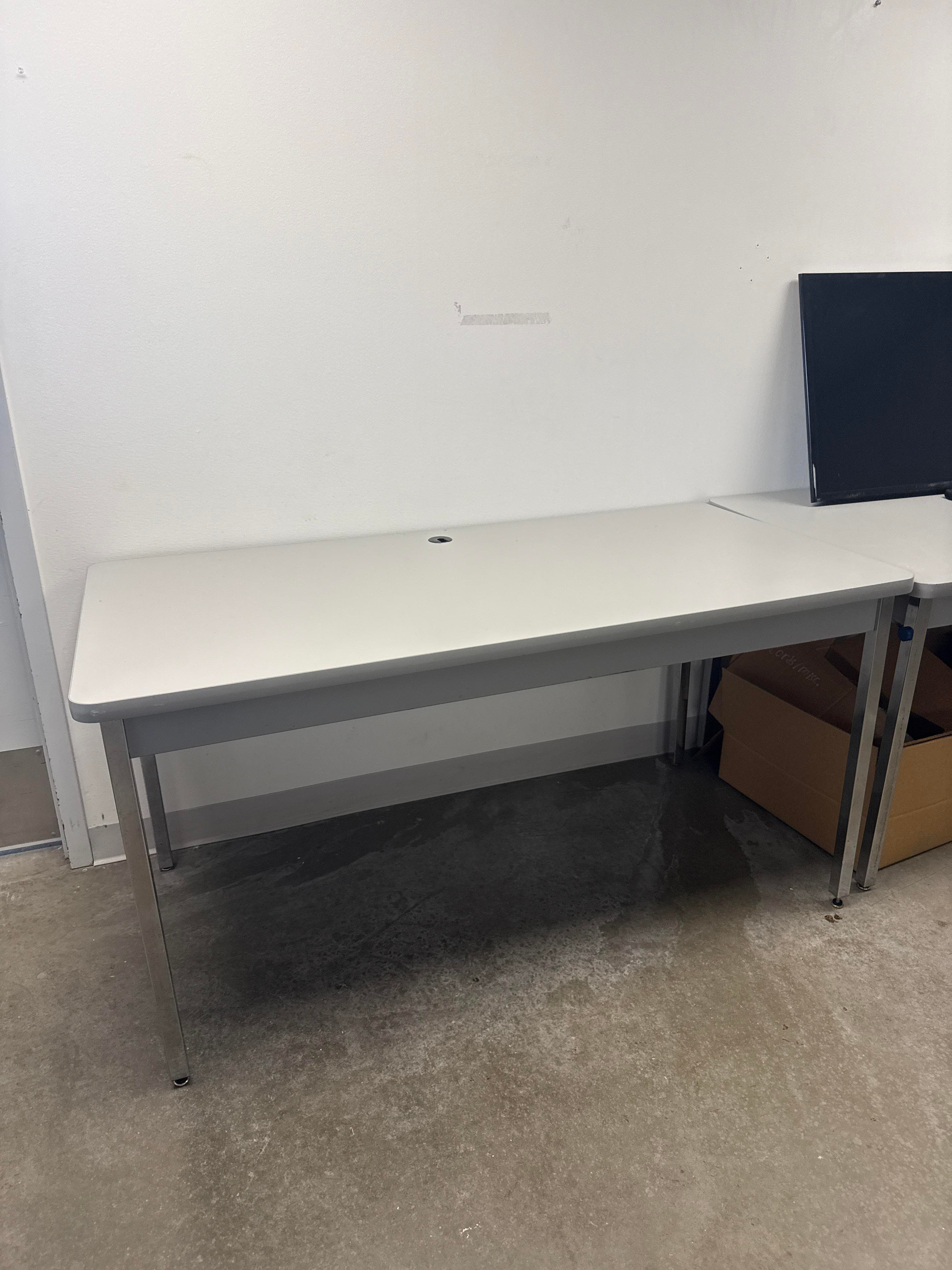 Modern Laminate Office Desk with Cable Grommet and Metal Legs