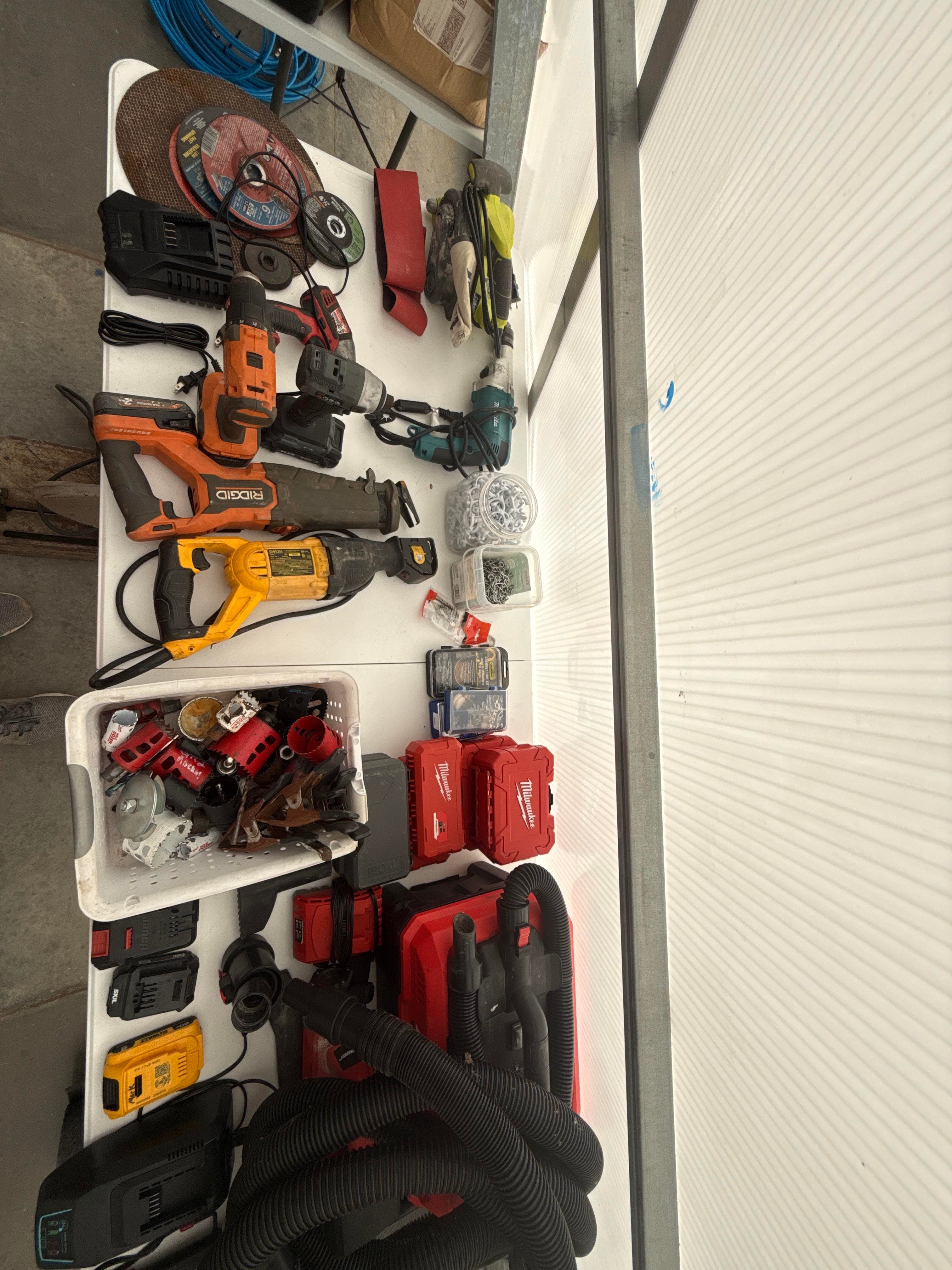 Power Tools, Chargers, Shop Vac & Metal Storage Rack Assortment