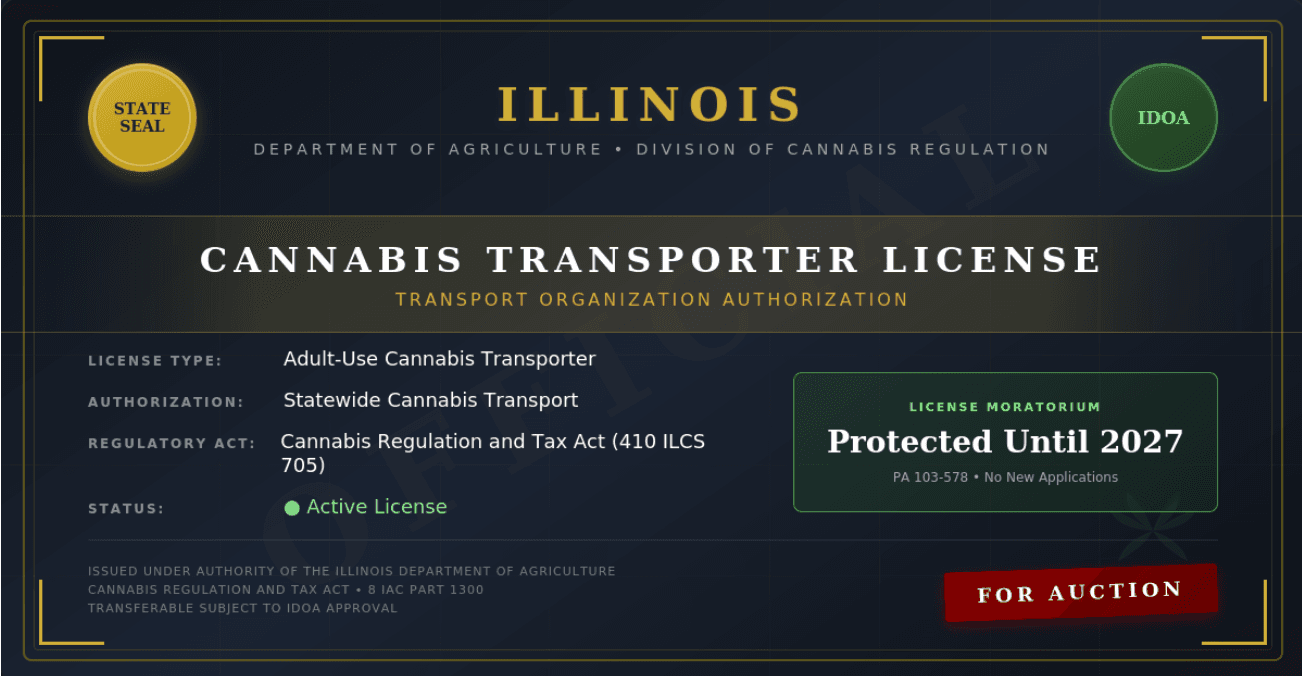 Illinois Cannabis Transporter Organization License - Active State License, Moratorium Protected Until 2027, Unlimited Transport Authority