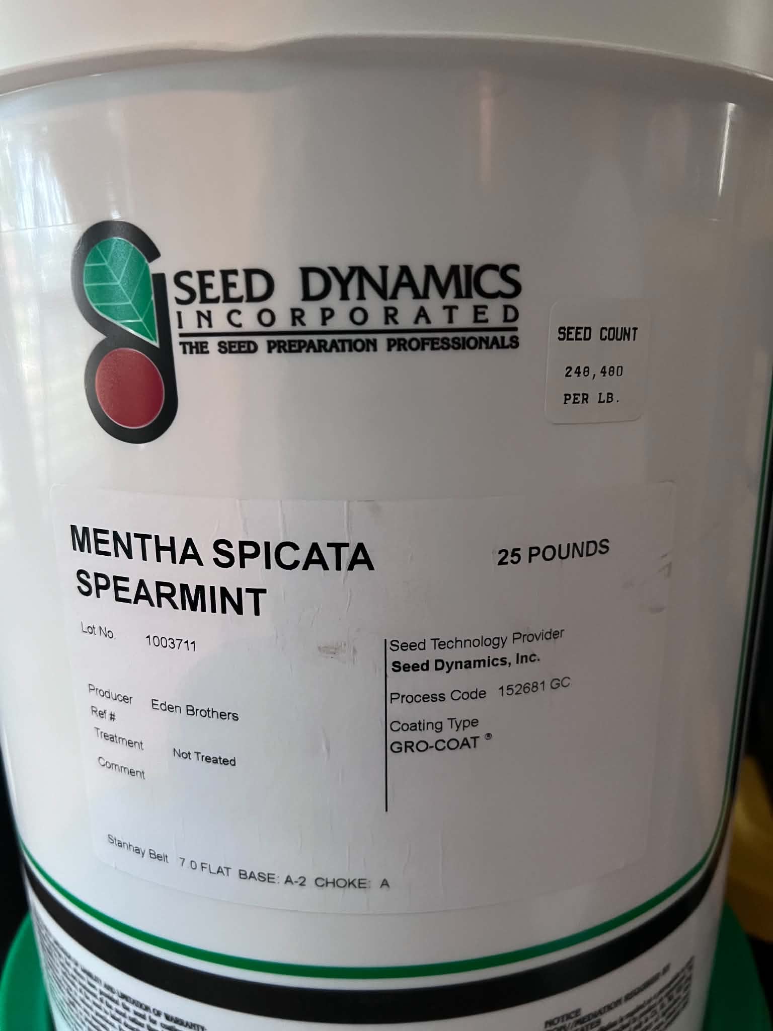 Spearmint, Mentha Spicata GRO-COAT | 25 lbs | Lot 1003711 | FOB Dallas, TX