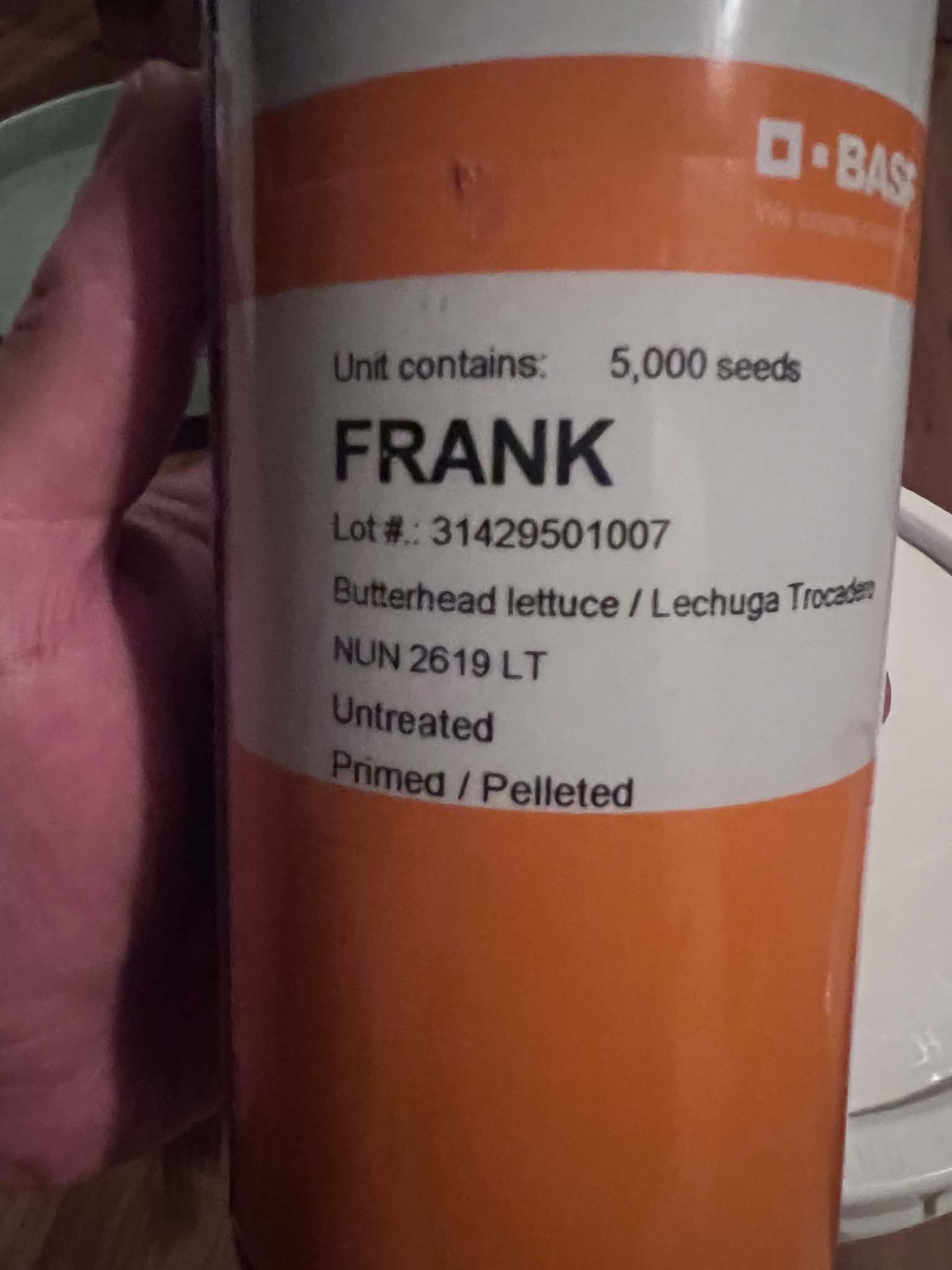 Frank Butterhead | 5,000 seeds | Nunhems BASF | Lot 31429501007 | FOB Dallas, TX
