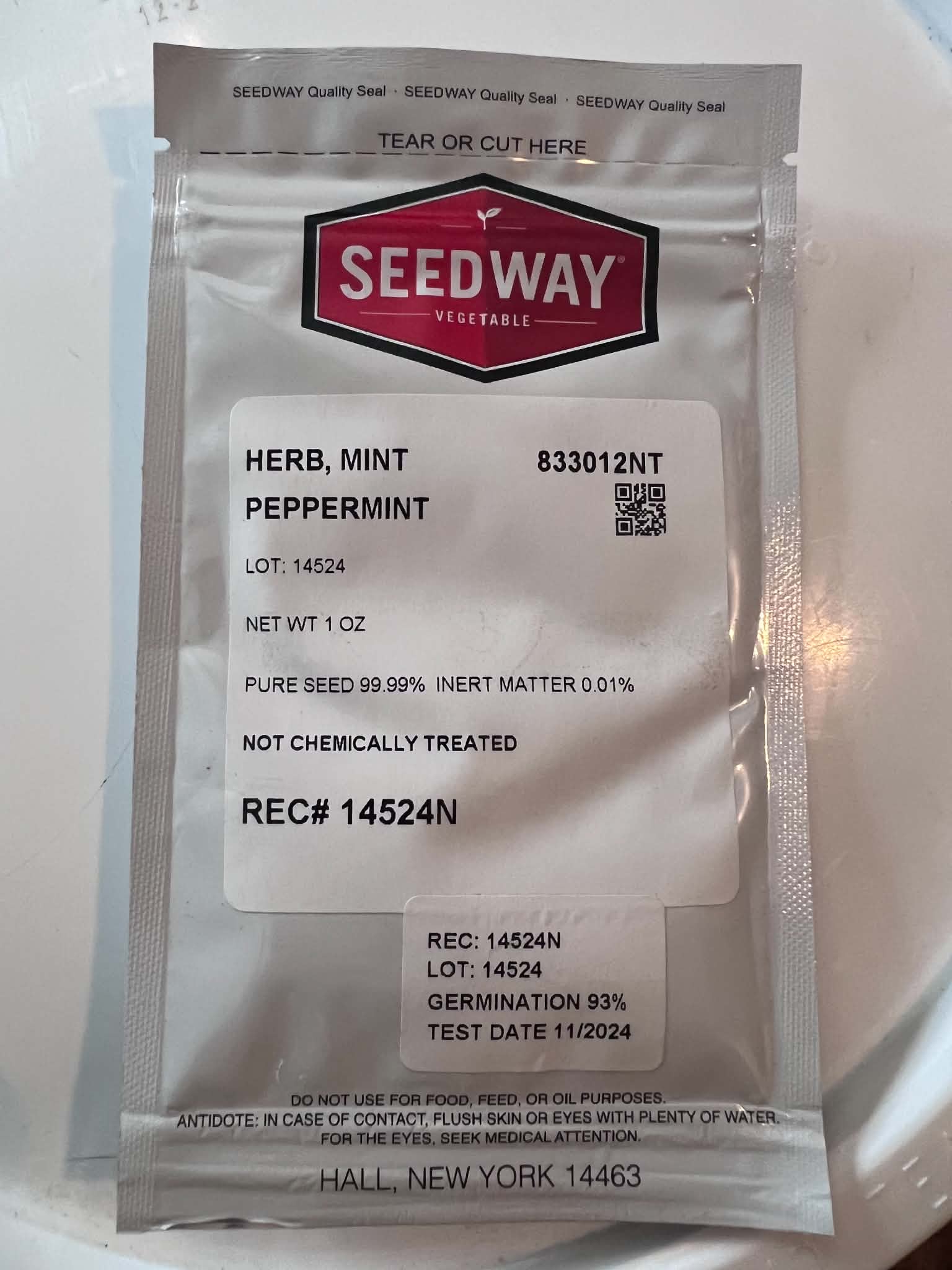 Peppermint | 1 oz | Seedway | Lot 14524 | FOB Dallas, TX