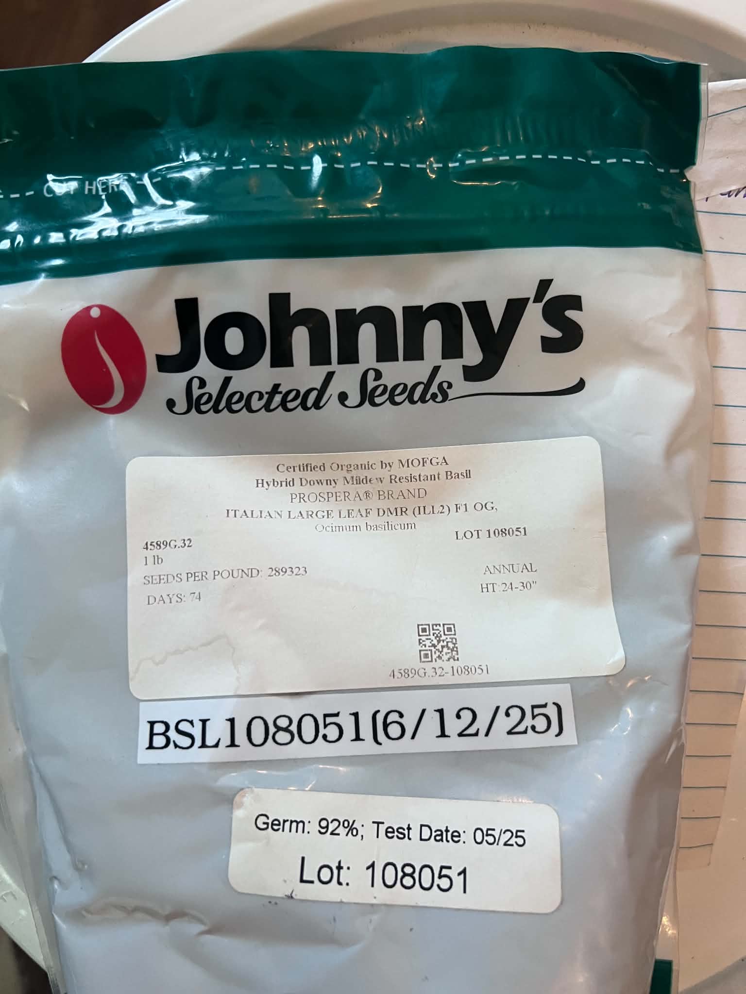 PROSPERA Italian Large Leaf Basil DMR (ILL2) F1 OG | 1 lb | Lot 108051 | FOB Dallas, TX
